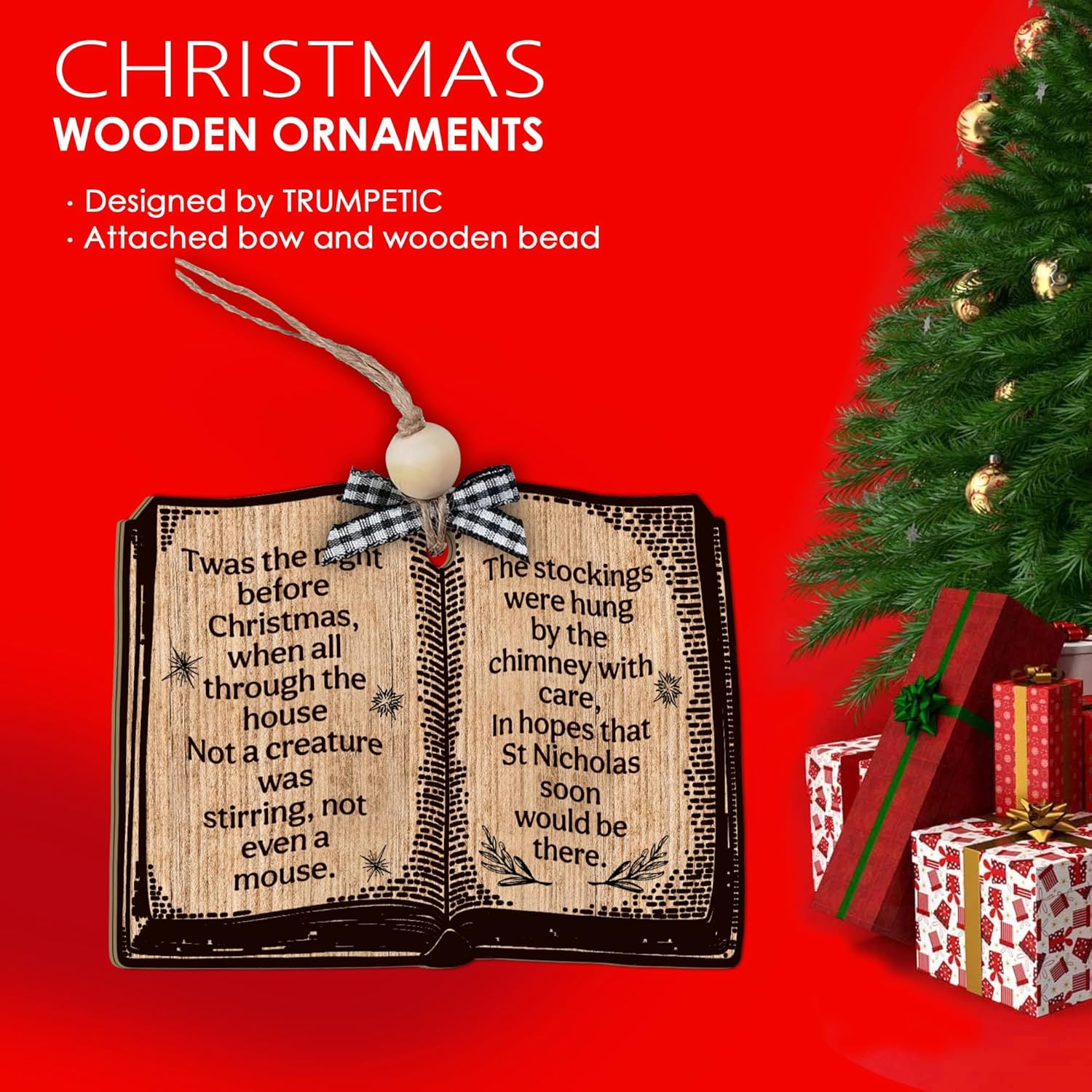 TWAS The Night Before Christmas Book Ornaments for Christmas Tree 3.5 Inches, Vintage Poem The Night Before Christmas Ornament & Rustic Stockings, A Visit from St. Nicholas Keepsake for Home Decor - Image 3