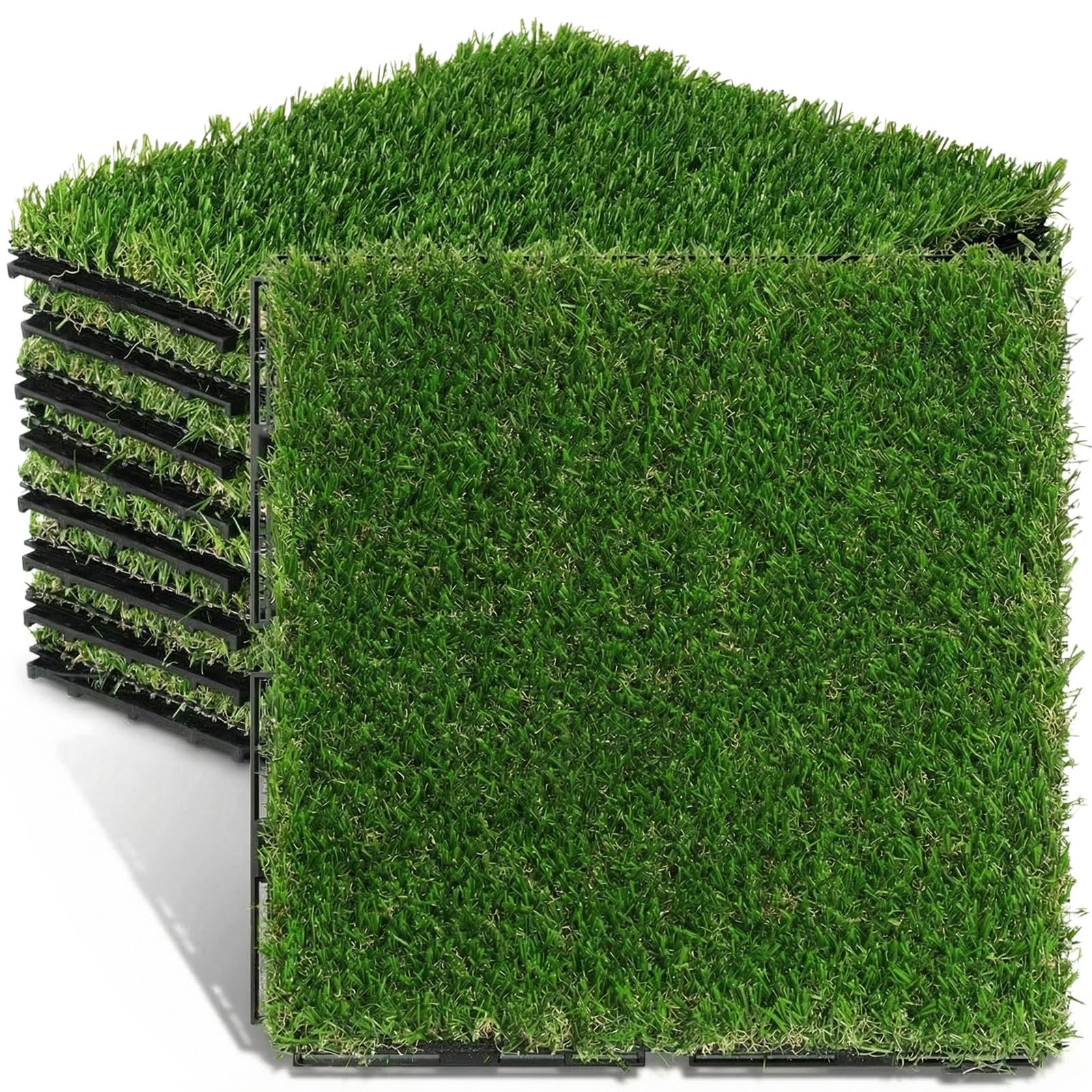 windyun 96 pack artificial grass turf interlocking deck tiles 12" x 12" thick synthetic square fake interlocking turf self draining grass tiles for patio indoor outdoor floor decoration dogs pee pad