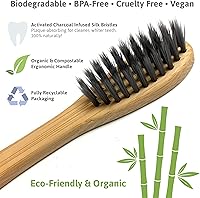 Vista 3 de Cepillo de dientes de bambú orgánico, sin BPA, biodegradable, respetuoso con el medio ambiente, natural, compostable, vegano - dientes limpios