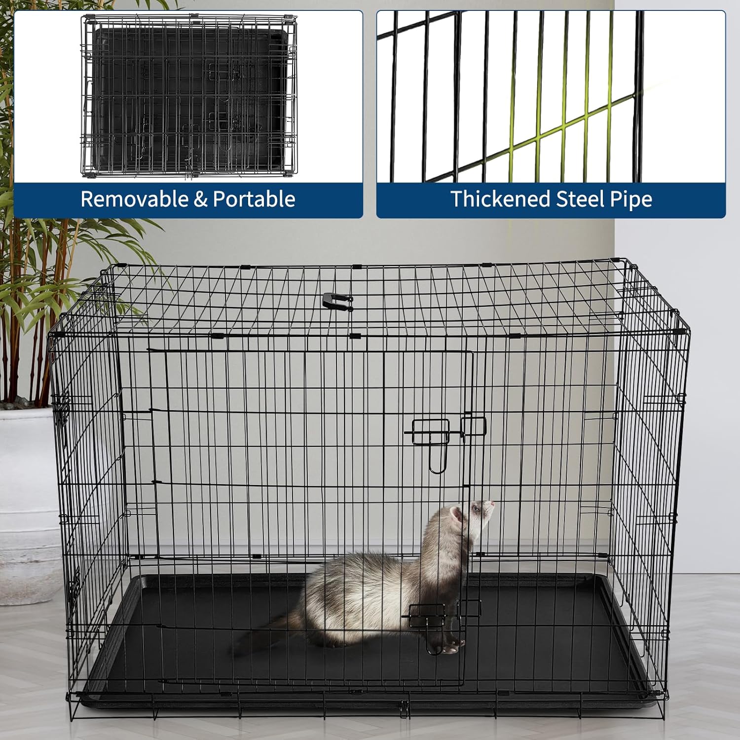 GarveeLife Rabbit Cage, Portable Rabbit Carriers with Slide Out Tray, Top & Front Door, Folding Small Critter Carriers Cage for Bunny, Ferret, Chinchilla, Cat, Rat (48Inch)