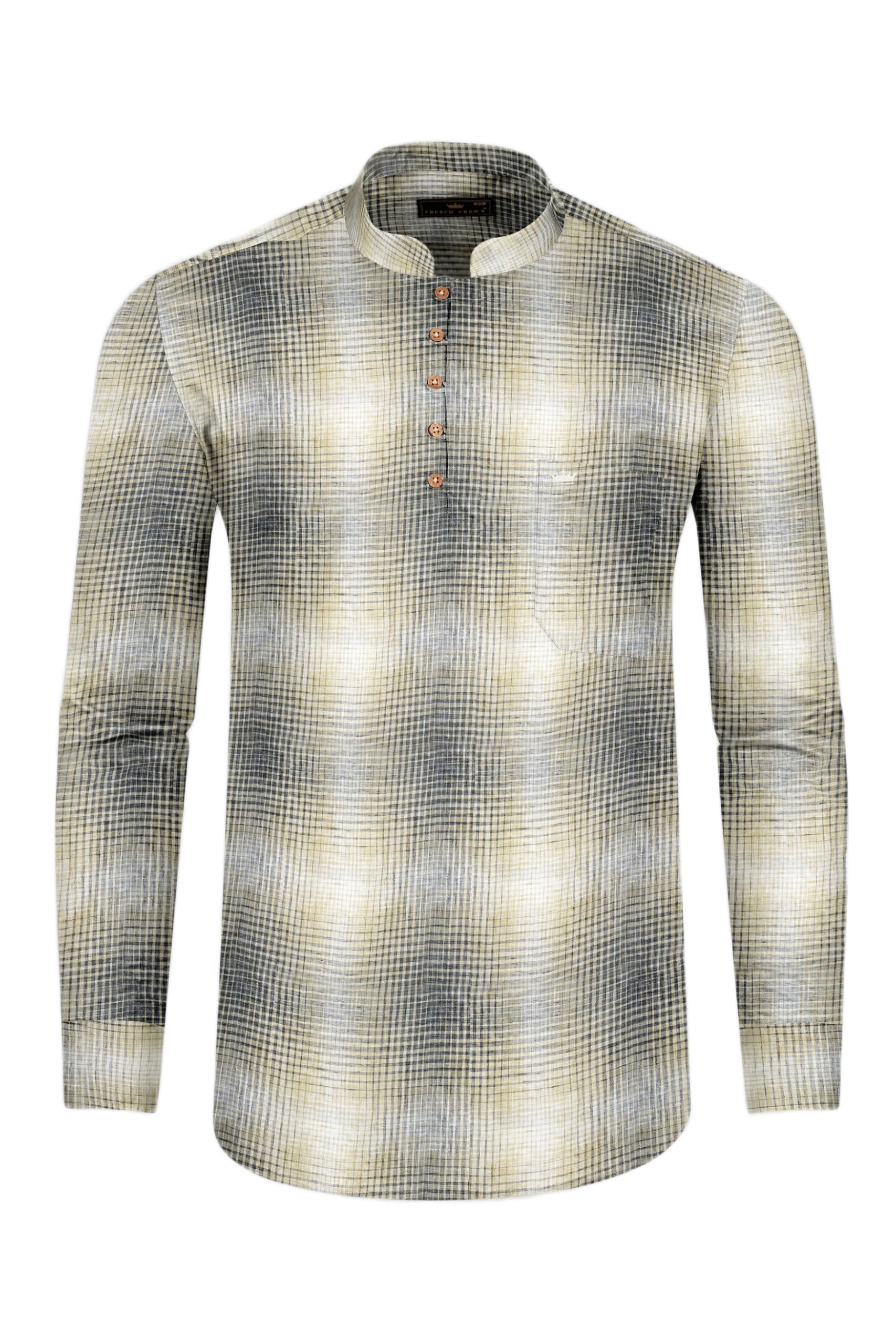 Men's Pavlova Brown and Scarpa Gray Checked Luxurious Linen Shirt (Size)-image-42
