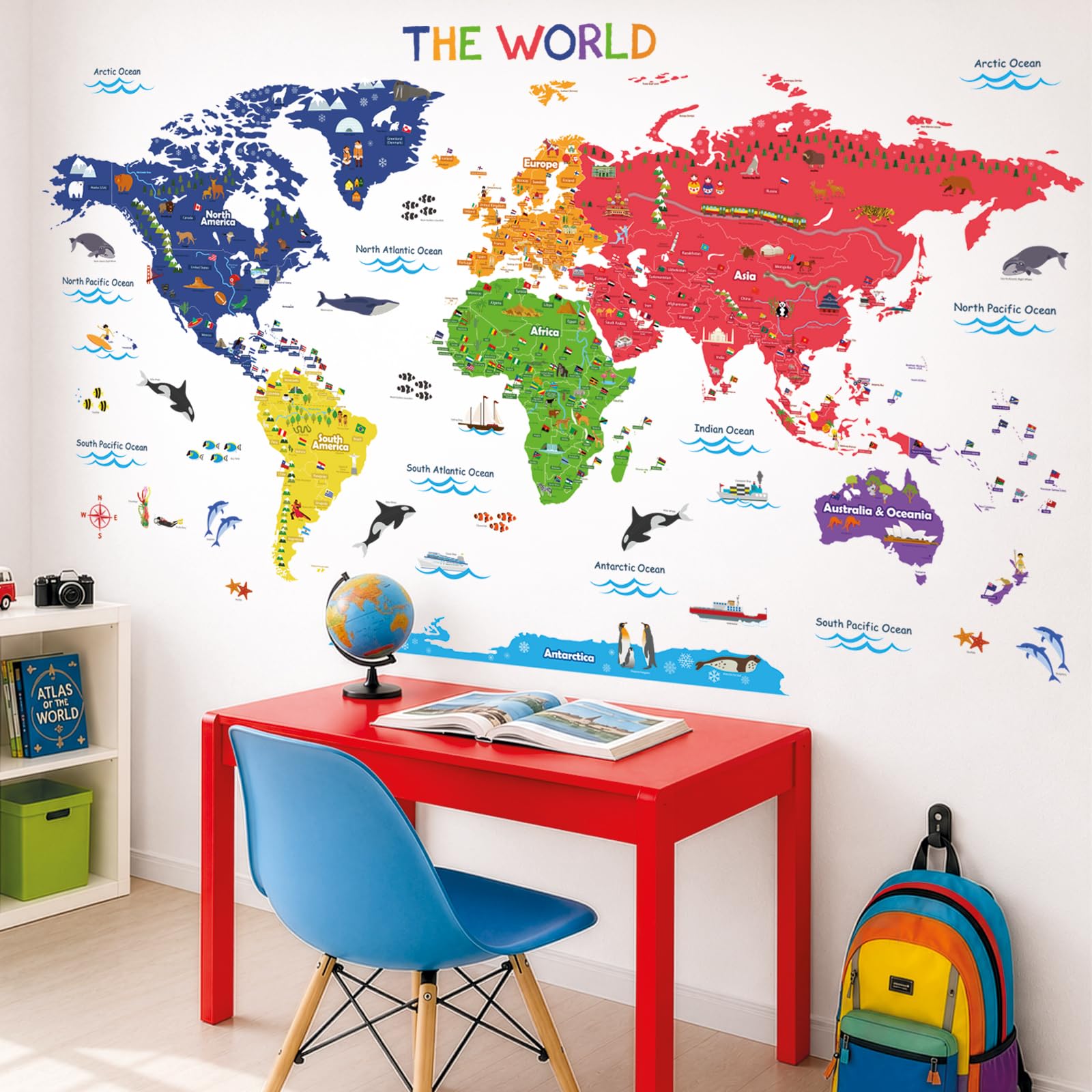 DECOWALL Mappa del Mondo Adesivo da Parete – Adesivo Removibile per Bambini, Decorazione Educativa per Camera da Letto, Stanza dei Bambini e Soggiorno (SG2-115)