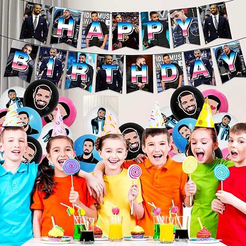 Miniatura 7 de Drake - Decoración de fiesta de cumpleaños de gran cantante, suministros de fiesta temática musical con pancarta, adornos para pasteles y globos de