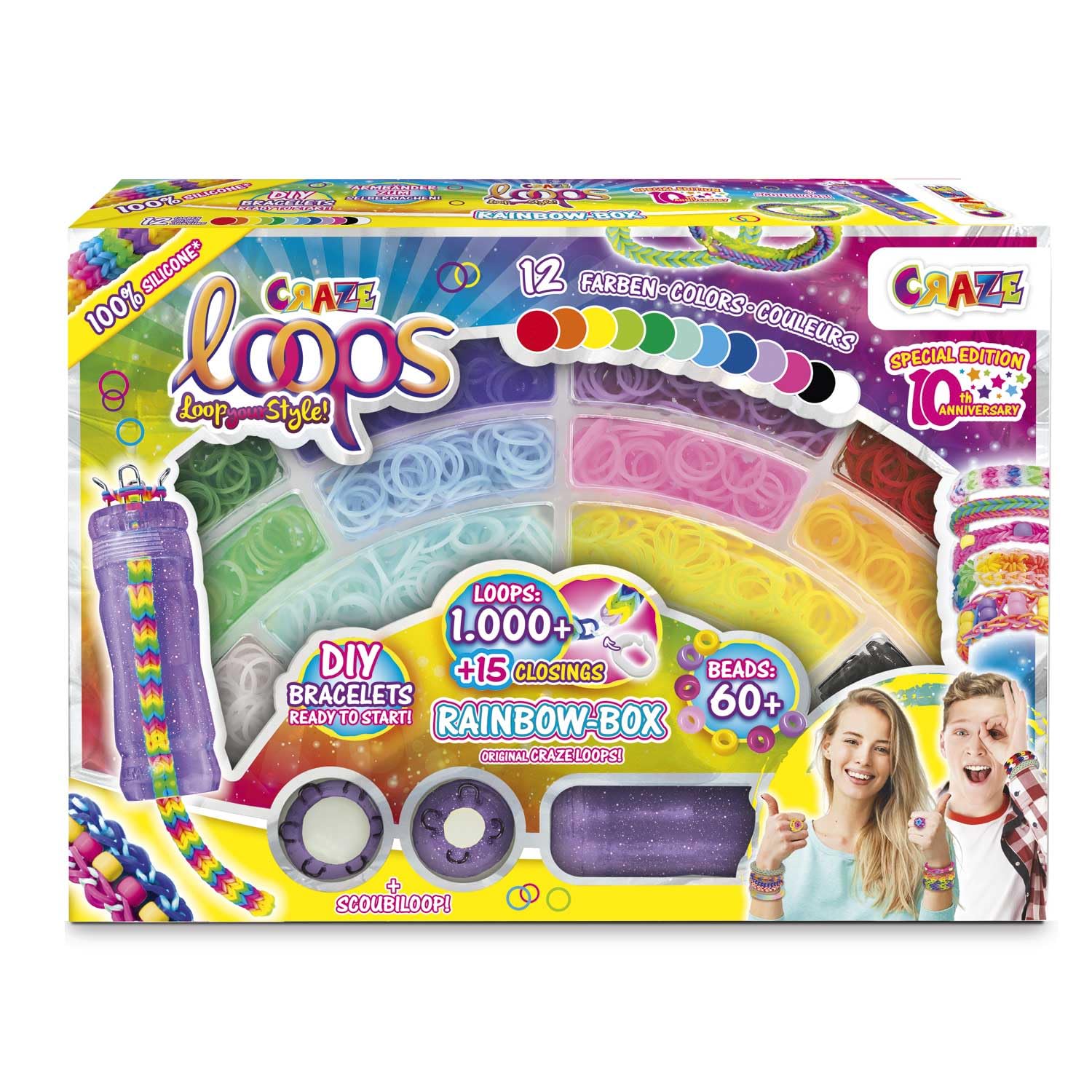 CRAZE loopsRainbow Box - Rainbow Loom Bands Set with 1000 Rubber Bands for Crafts - Make Your Own Necklaces, Rings and Bracelets