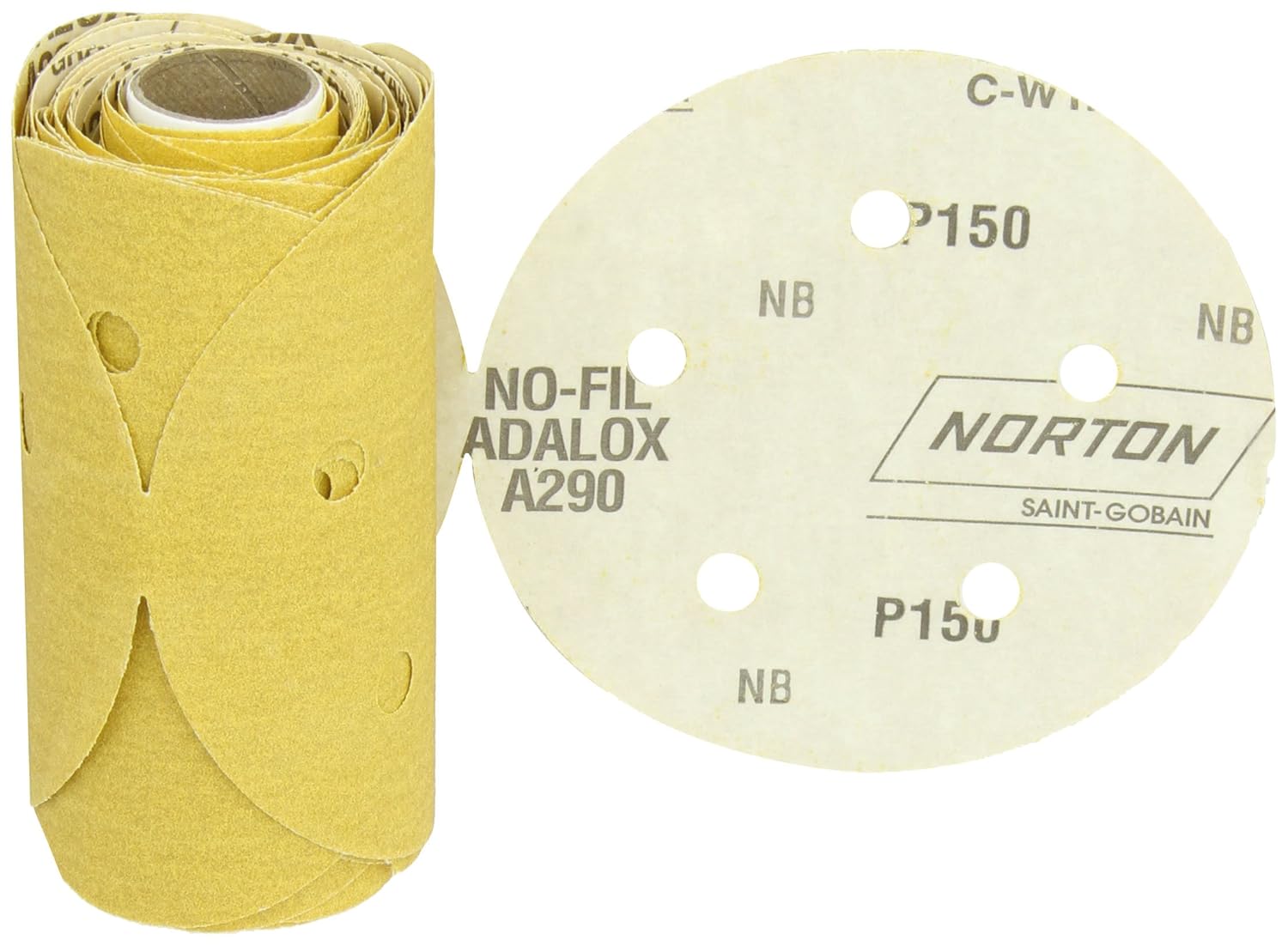 Norton Multisand PSA Adhesive Sandpaper Discs, Stick and Sand 150 Grit Sandpaper for Wood, Metal and Drywall, 5 Inch Sanding Discs, Sandpaper Roll of 50