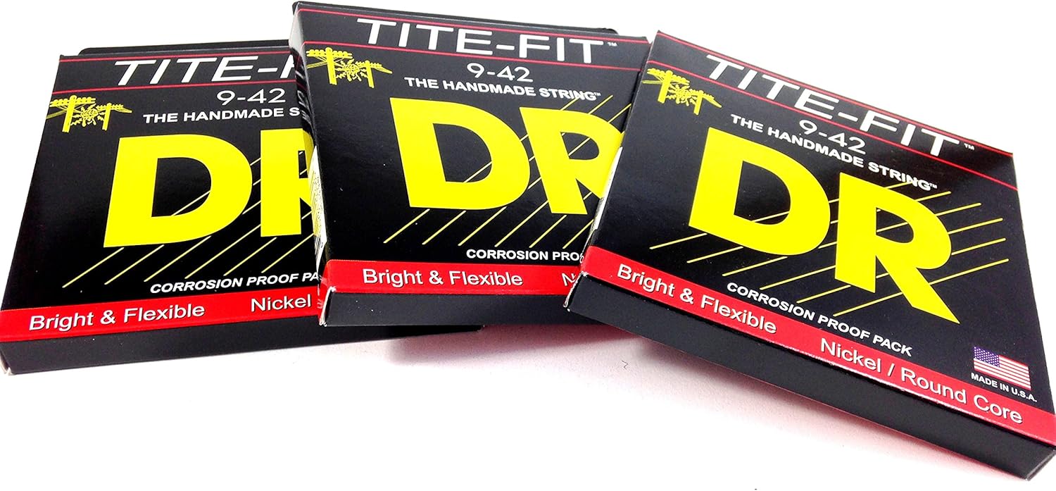 DR Guitar Strings Electric Tite-Fit 3 Pack 09-42 Lite Handmade USA