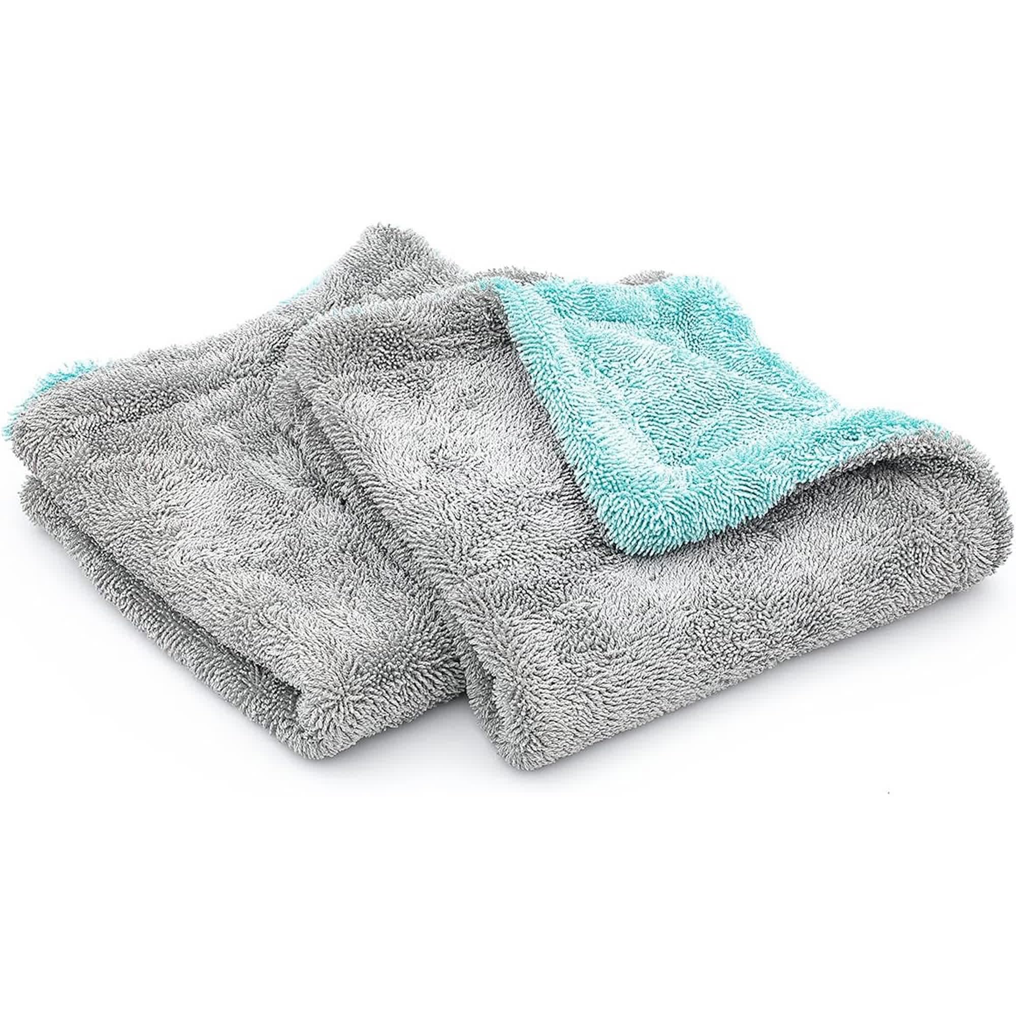 The Rag Company - The Liquid8r - Absorbent 70/30 Blend Microfiber Drying Towel for Cars, Trucks, SUVs, Twist Loop, 1100gsm, 16in x 16in, Aqua Blue/Grey (2-Pack)