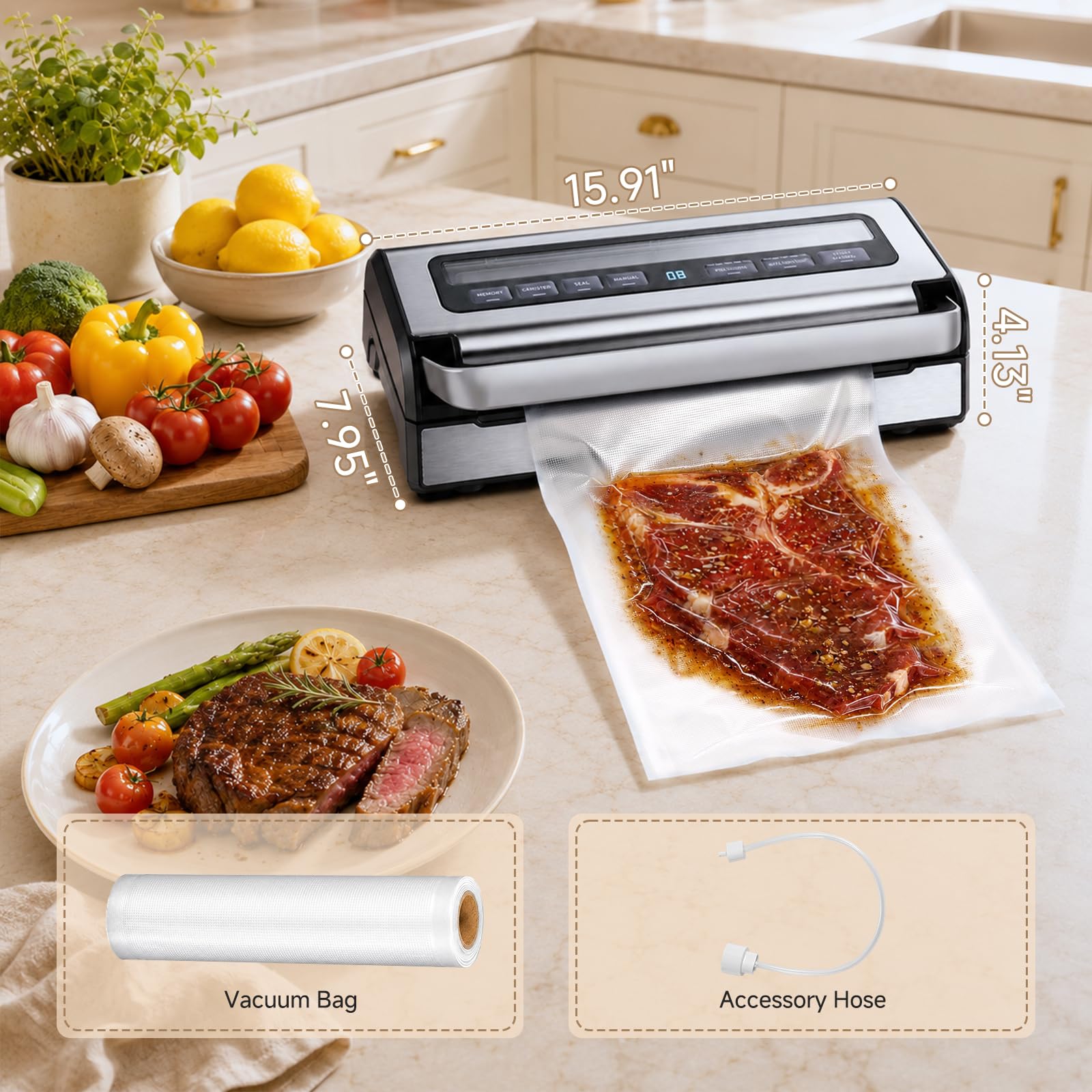 AAOBOSI Sellador al vacío de 95 kPa para carnes, líquidos, Sous Vide y