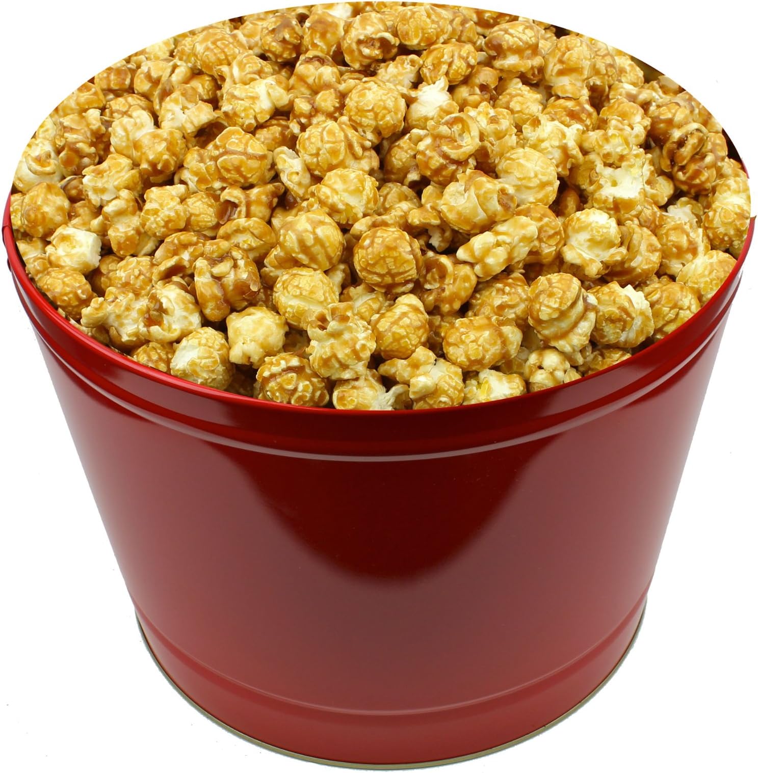 2-Gallon Solid Red Reusable Holiday Metal Tin, Caramel, Holiday Gift
