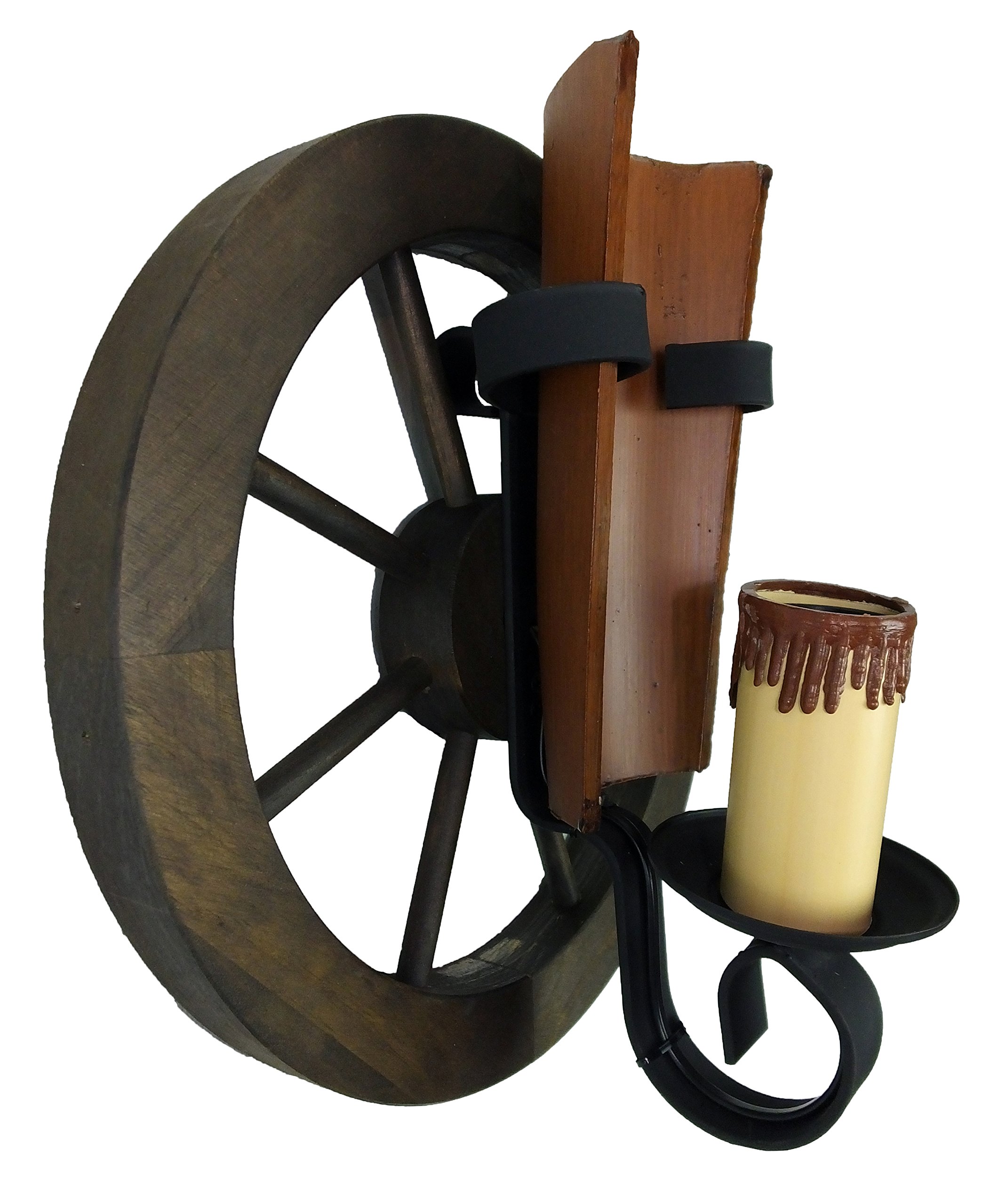 Rustiluz Aplique de rueda de carro 1 luz con teja envejecida.