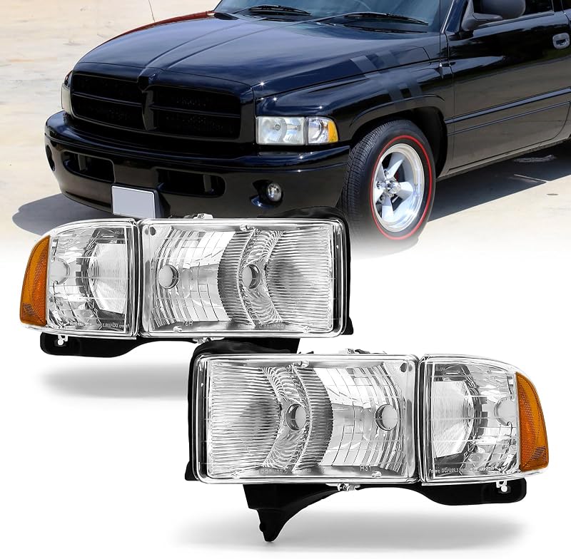 Conjunto de faróis dianteiros ADCARLIGHTS para Dodge Ram 1500 Sport/2500/3500 1999 a 2001 – Par sem lâmpadas