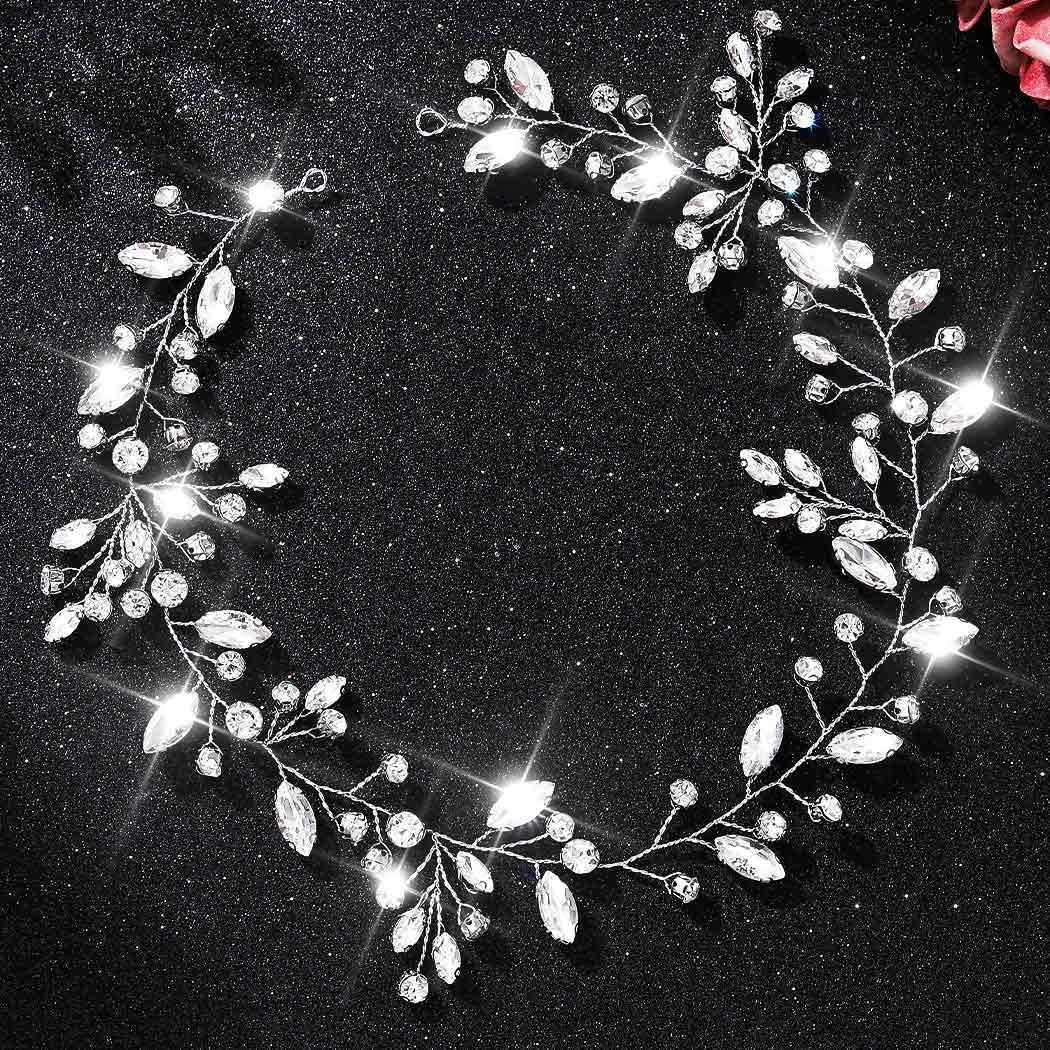 Rhinestone Bride Wedding Hair Vine Silver Crystal Hair Piece Bridal Hair Accessories for Women - Image 2