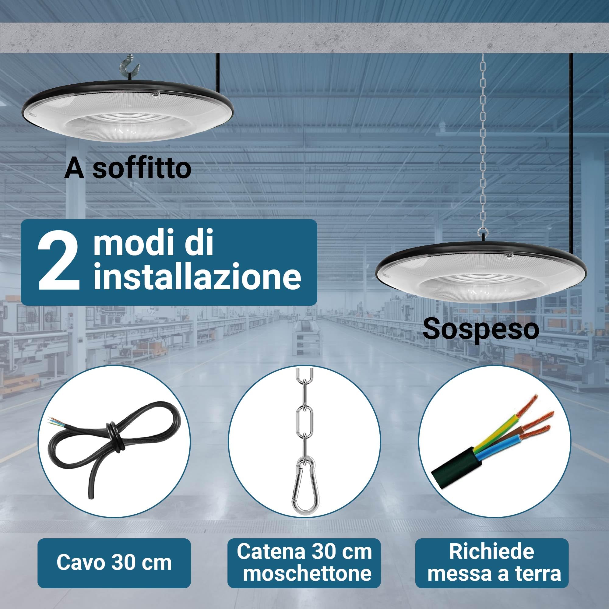 Sigmaled Lighting, Lampada LED UFO per Capannone 100W 10.000lm, Faro IP65, Bianco Freddo 6000K, Illuminazione Industriale Luci per Officina Magazzini Garage, Proiettore industriale High Bay, pack 1