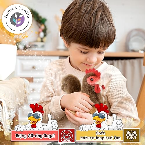 Miniatura 2 de Forest & Twelfth Gallo de peluche de 6 pulgadas, juguete de peluche suave, lindo animal de peluche para niños y niñas, pequeños animales de peluche