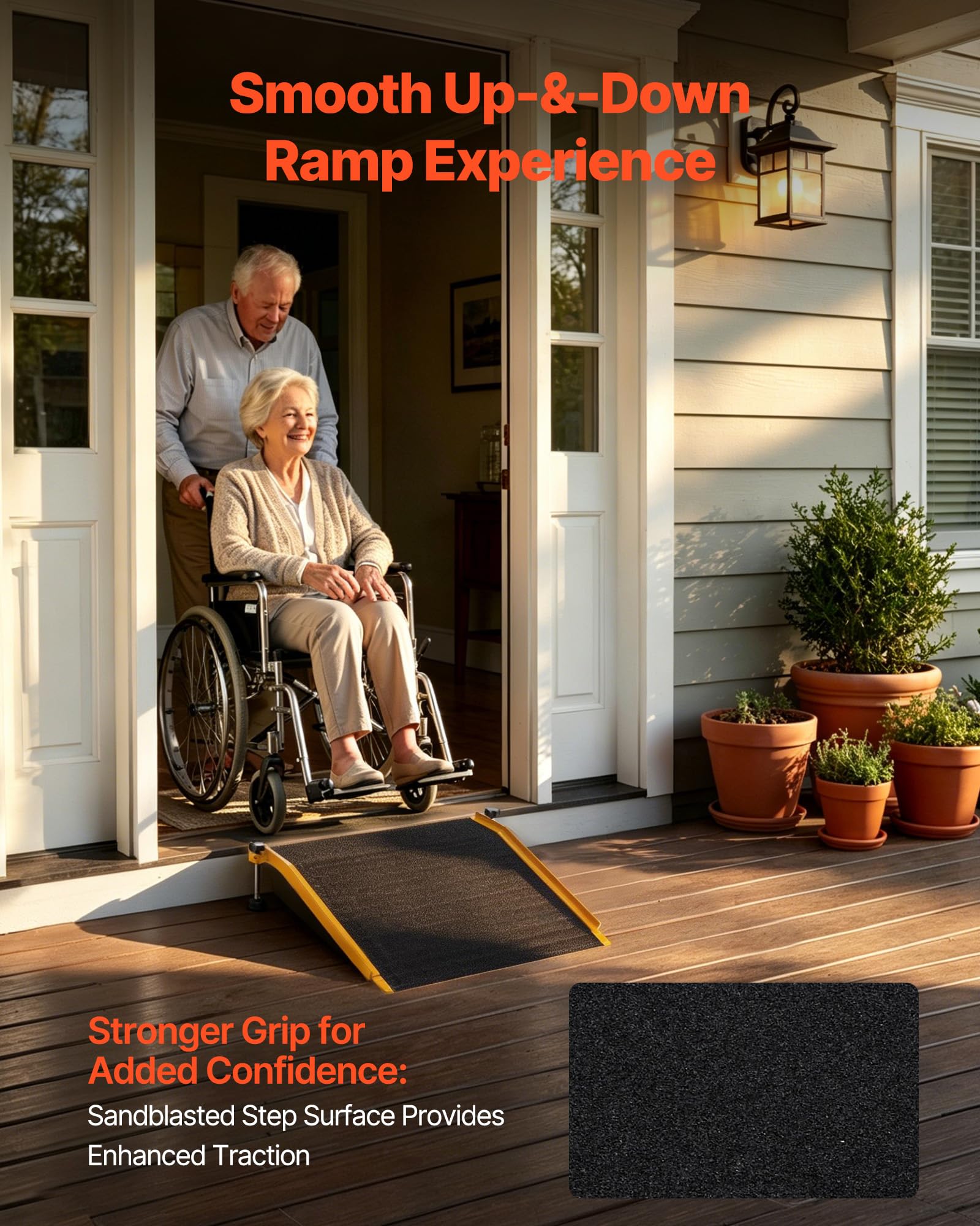 VEVOR Rampa para Silla de Ruedas de 670 x 810 mm, Rampa de Umbral de Aluminio Antideslizante, Capacidad de Carga 181,4 kg, Plataforma para Entradas, Garajes, Andadores, Puertas, Scooters y Carros