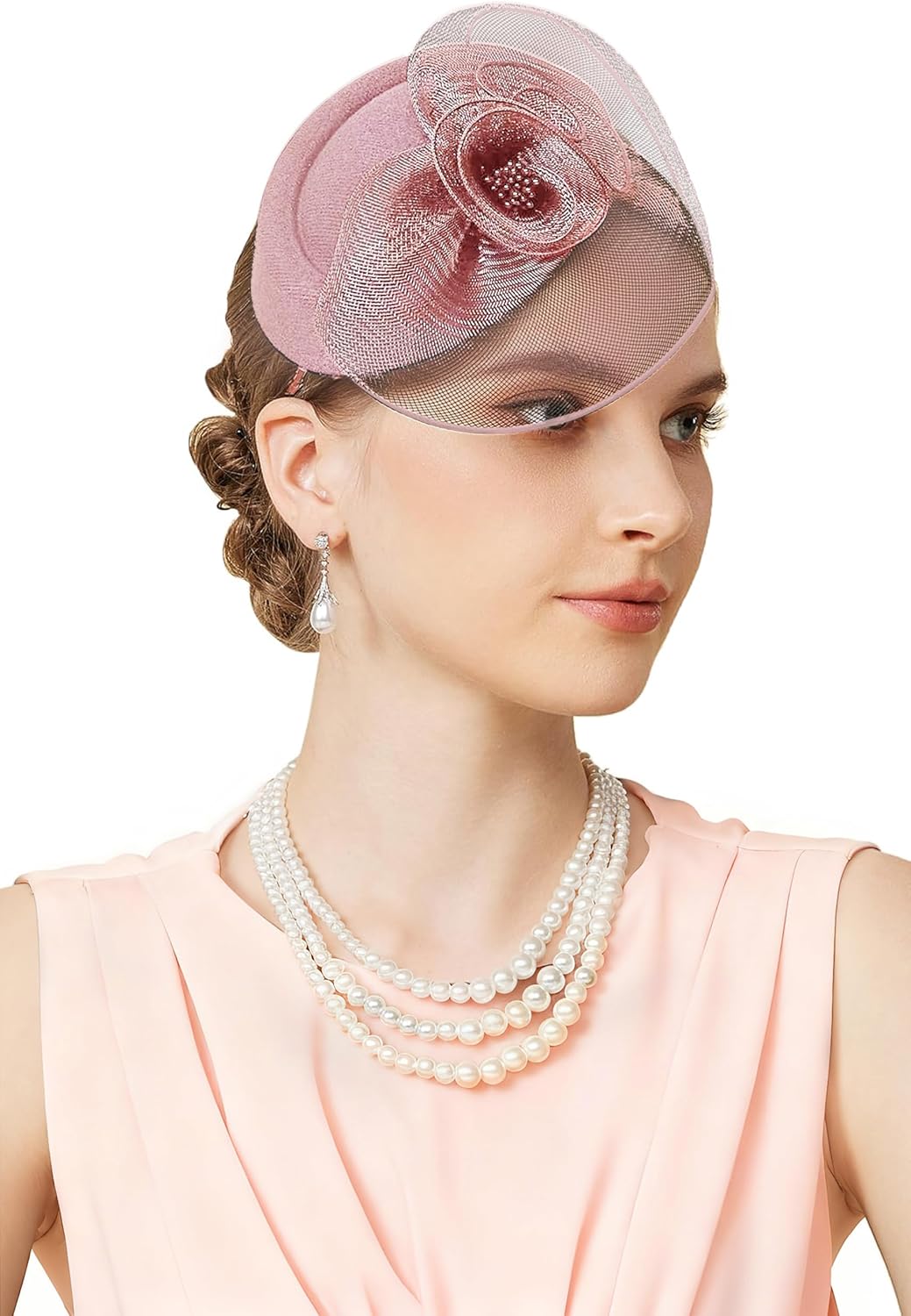 BABEYOND Fascinators Hats for Women - Tea Party Hat Kentucky Fascinator Derby Flower Mesh Pillbox Hat for Bridal Wedding