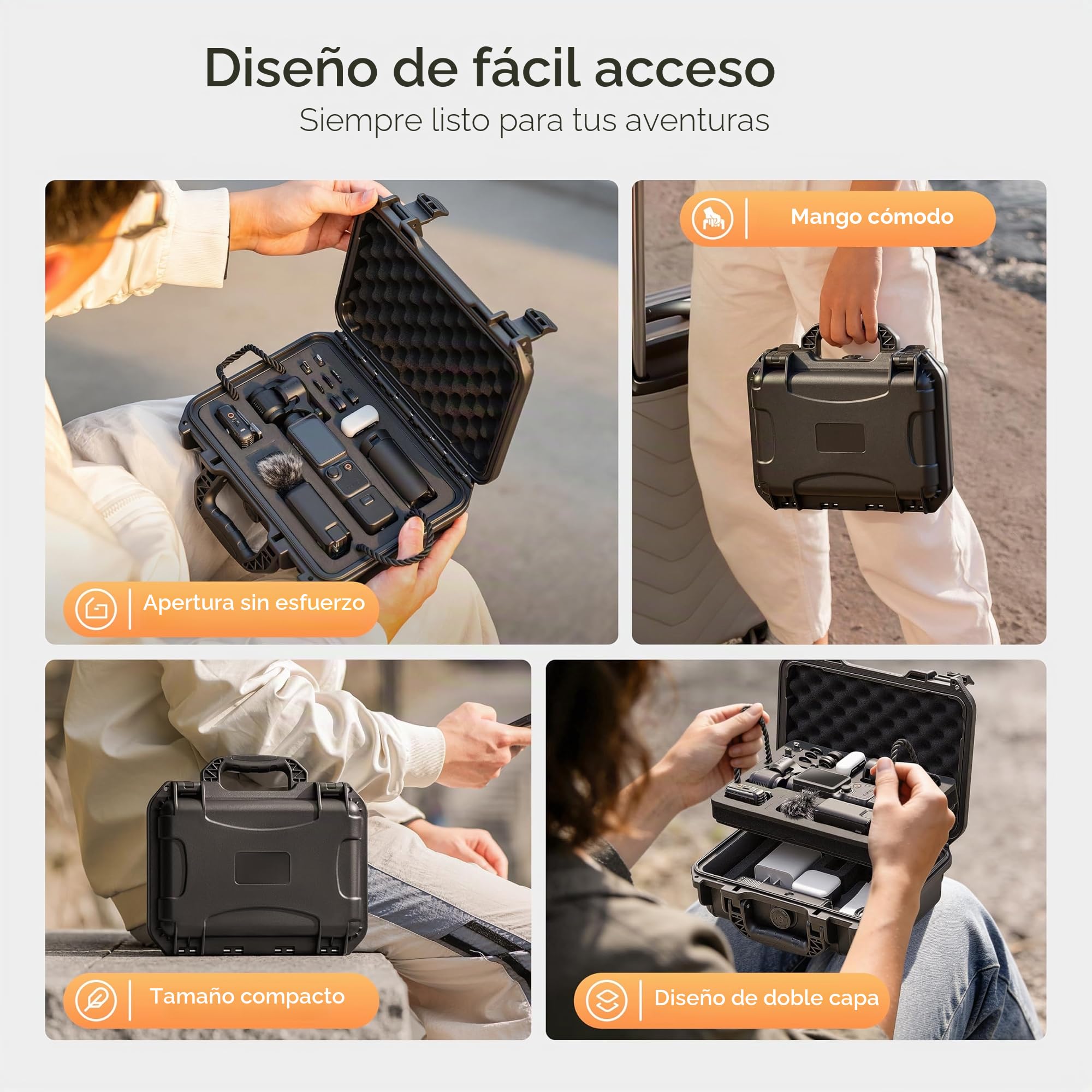 Caja Estanca para DJI Osmo Pocket 4 Creadores PP Antichoque, Doble Capa | Pequeña con Gran Capacidad, Compatible Osmo Pocket 3, Resistente a Caídas, para Videoblog, Viajes y Rodaje Exterior