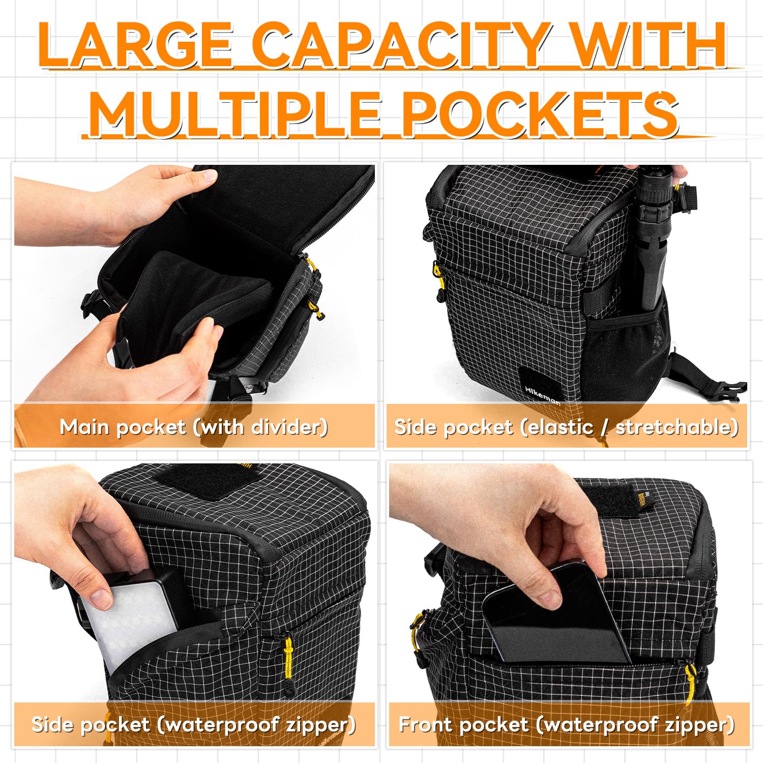 HIKEMAN Borsa a tracolla per fotocamera, impermeabile, antiurto, tracolla staccabile per uso quotidiano, attività all'aperto, viaggi, alpinismo, Nero , 26 * 13 * 16 cm, Per esterni