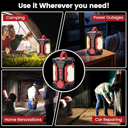 Miniatura 8 de Avhrit Luz de trabajo LED de 5000LM 60W, lámpara de trabajo recargable con batería de 5000mAh, linterna LED portátil 2 en 1 y banco de energía para