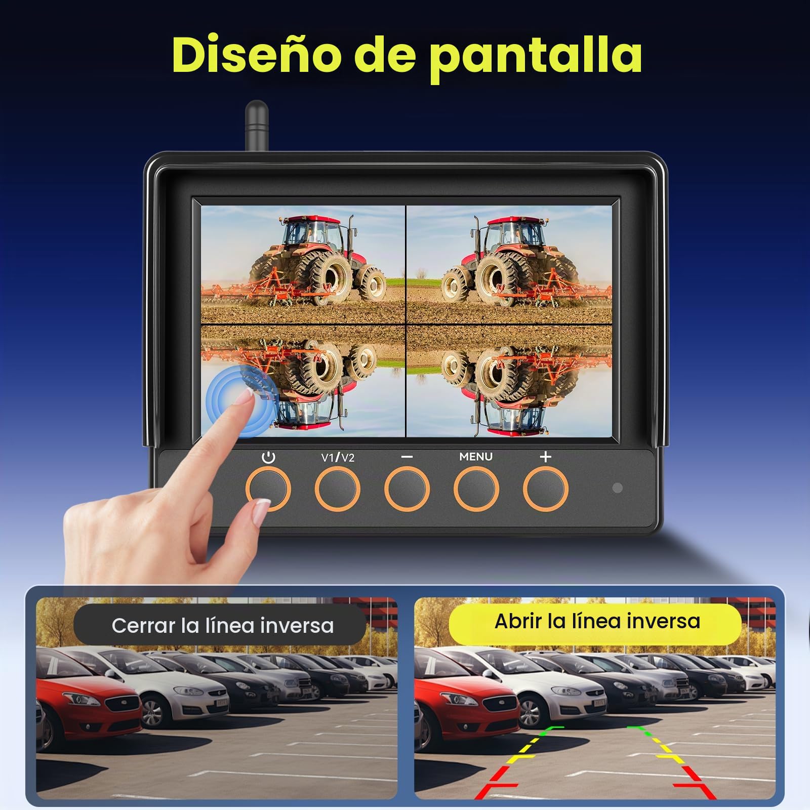 Hodozzy Cámara de Marcha Atrás Inalámbrica con Pantalla Táctil Impermeable 7 Pulgadas con BSW, Grabación en Bucle, Cámara de Visión Nocturna Inalámbrica Digital para Vehículos de Construcción 12V-36V