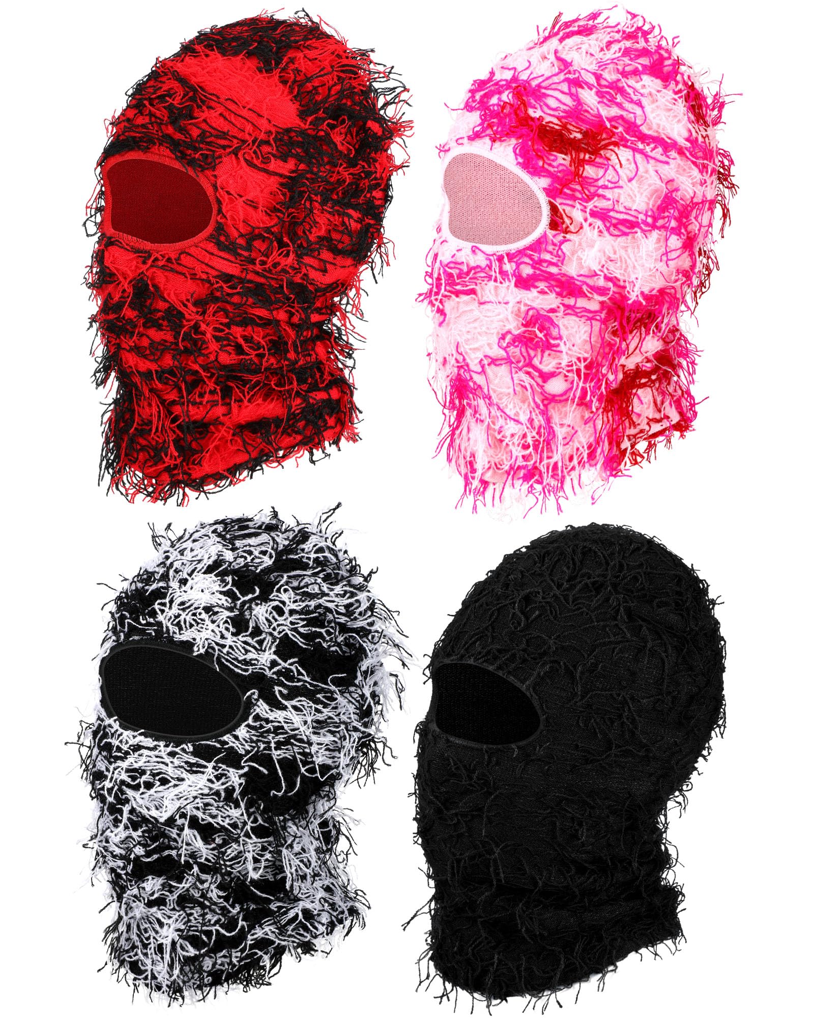 Panitay 4 Pcs Men Distressed Balaclava Winter Trending Ski Masks Women Wind Proof Furry Distress Face Mask