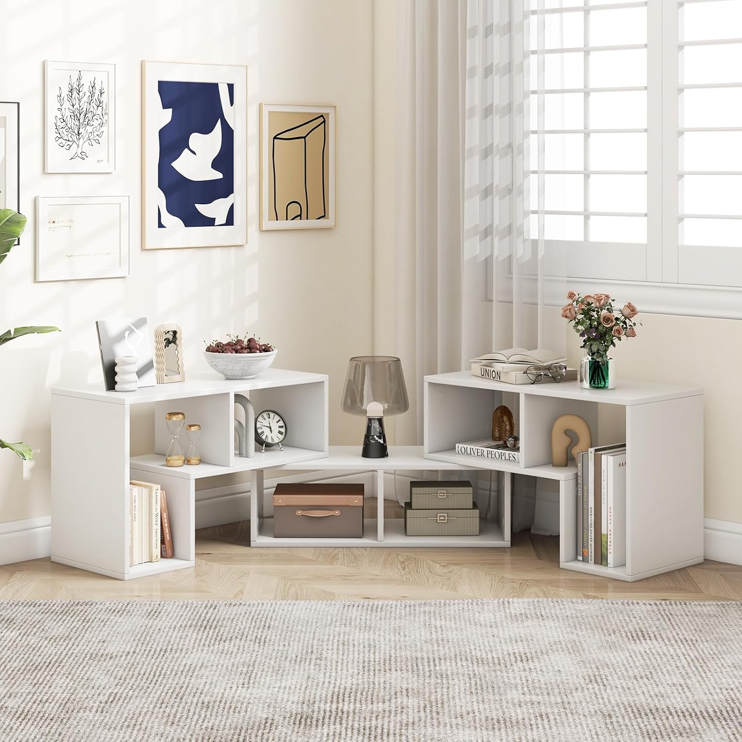 Giantex Free-Combination TV Stand for Bedroom - Entertainment Center for 50 55 60 65 Inch TV, 3-Piece Media Console Table with Storage Cubes, Deformable Open Storage Bookcase Shelf (White)