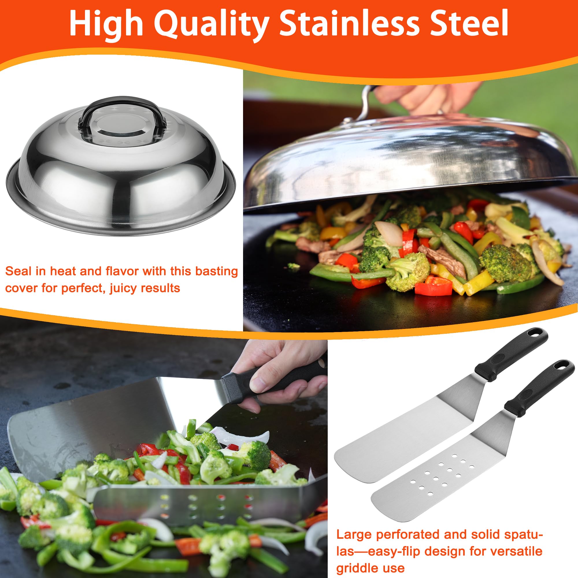 Kit de accesorios para plancha – Juego de 40 herramientas para parrilla de parte superior plana, juego de accesorios para plancha con cubierta de hilvanado, espátula, raspador, prensa 2