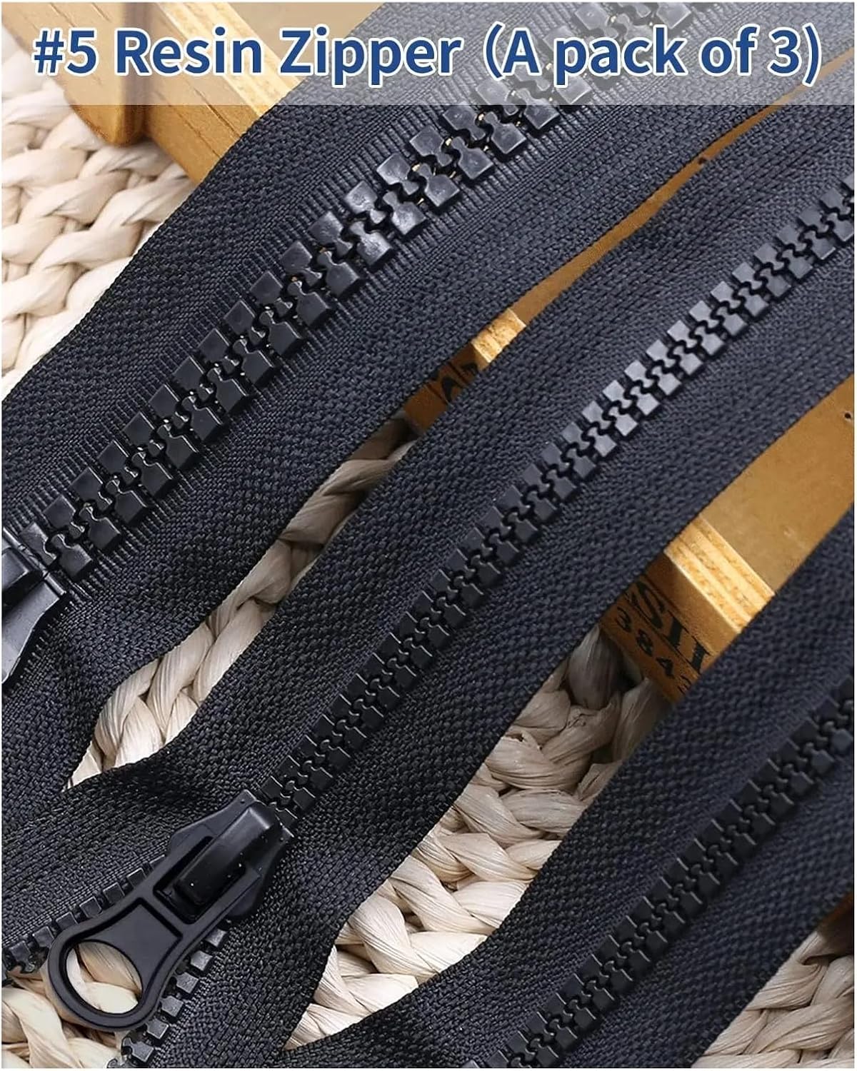 Metal Sewing Zippers 4 Piece Black Resin Two-Way/one-Way Zipper, Suitable for Down Jackets, Coats, and Sewing Supplies.