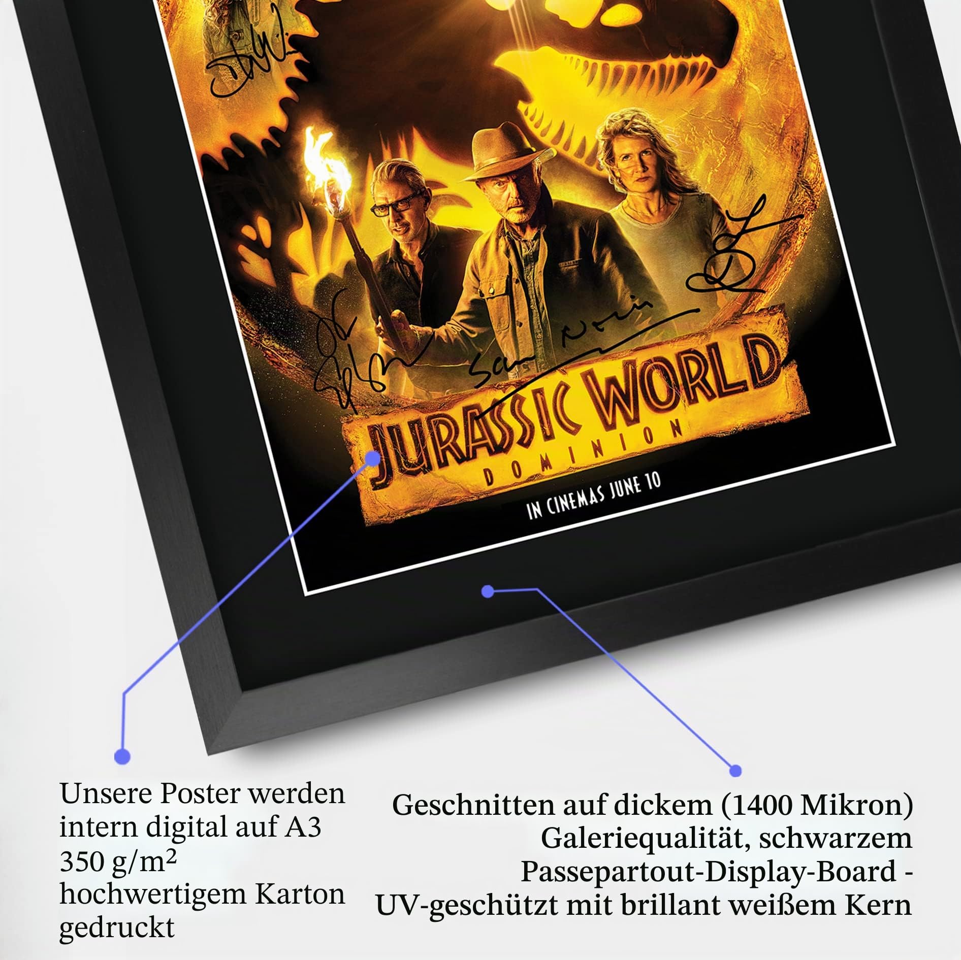 HWC Trading FR A3 Jurassic World 3 Dominion Chris Pratt Geschenke Geduckter Poster Signiertes Autogramm Foto für Fans von Film Memorabilien - A3 Framed