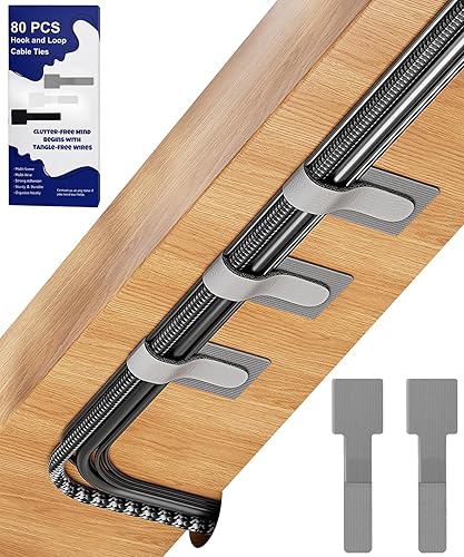 Miniatura 9 de 80 bridas para cables de gancho y bucle, correas de cable de gancho y bucle, gestión de cables debajo del escritorio, clips adhesivos para cables,