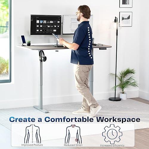 Miniatura 4 de VIVO DESK-KIT-1G1G - Escritorio eléctrico de pie de 63 x 32 pulgadas, ajuste de altura de memoria, serie 1B, marco gris oscuro, parte superior gris