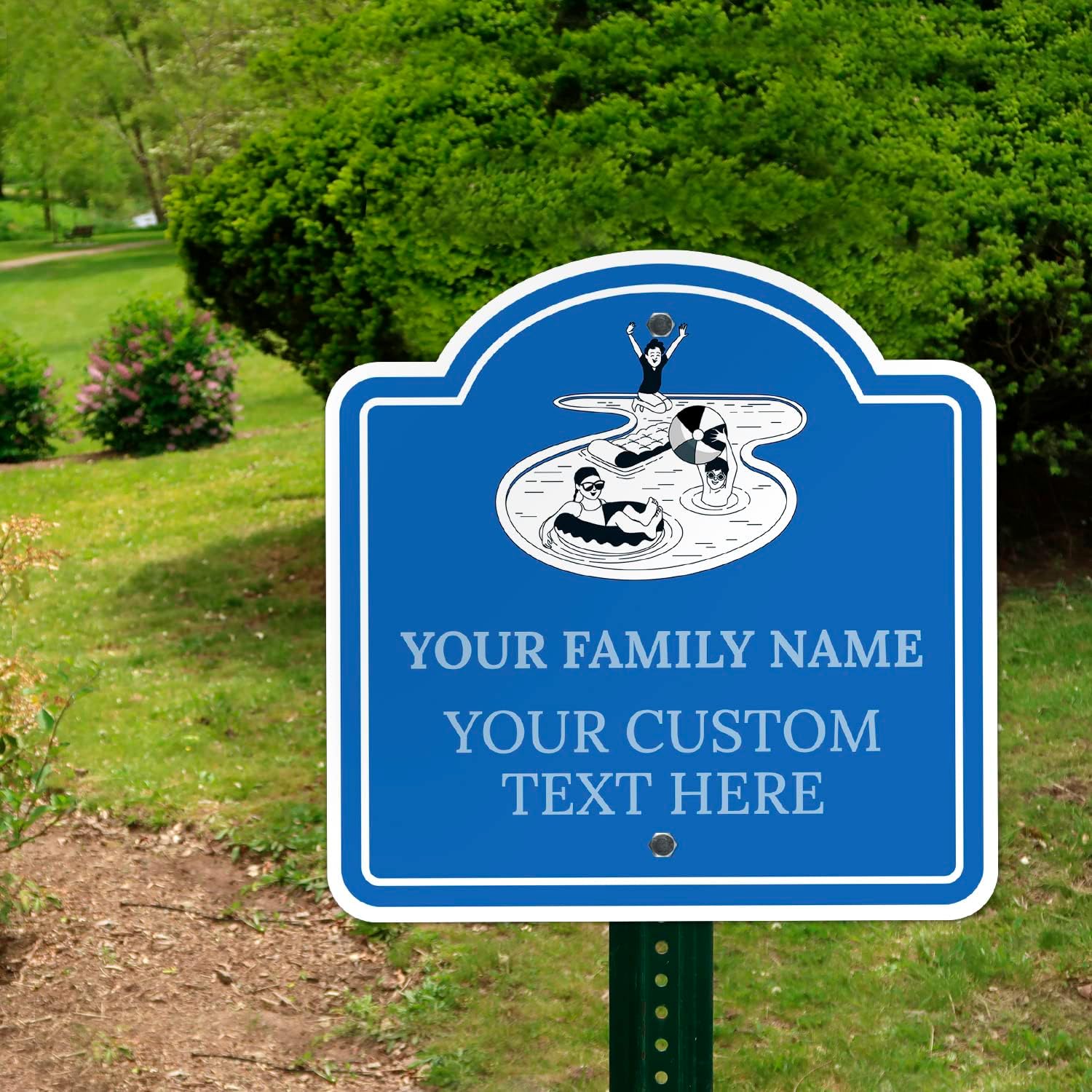 Custom Pool Sign Personalized Swimming Pool Decor Blue Sign with Graphic, 24x24 Inches, ACM, Fade Resistant, Made in USA