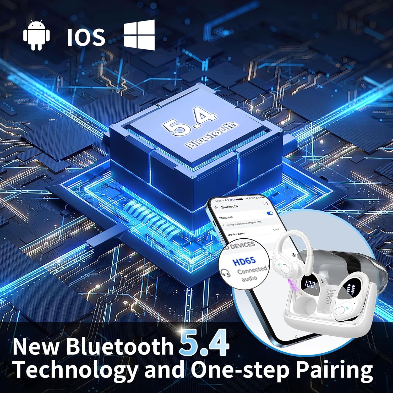 Wireless Earbuds 75hrs Bluetooth 5.4 Headphone Sport, 2026 Bluetooth Earbuds Stereo Deep Bass Over Ear Bud with Earhooks, ENC Noise Cancelling Mic, IPX7 Waterproof Earphone for Gym/Workout, White - Image 6