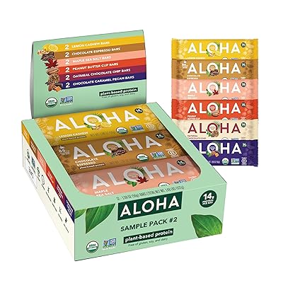 ALOHA Organic Plant Based Protein Bars - Sampler Pack #2-12 Bars, Vegan, Low Sugar, Gluten-Free, Paleo, Low Carb, Non-GMO, No Stevia, No Erythritol