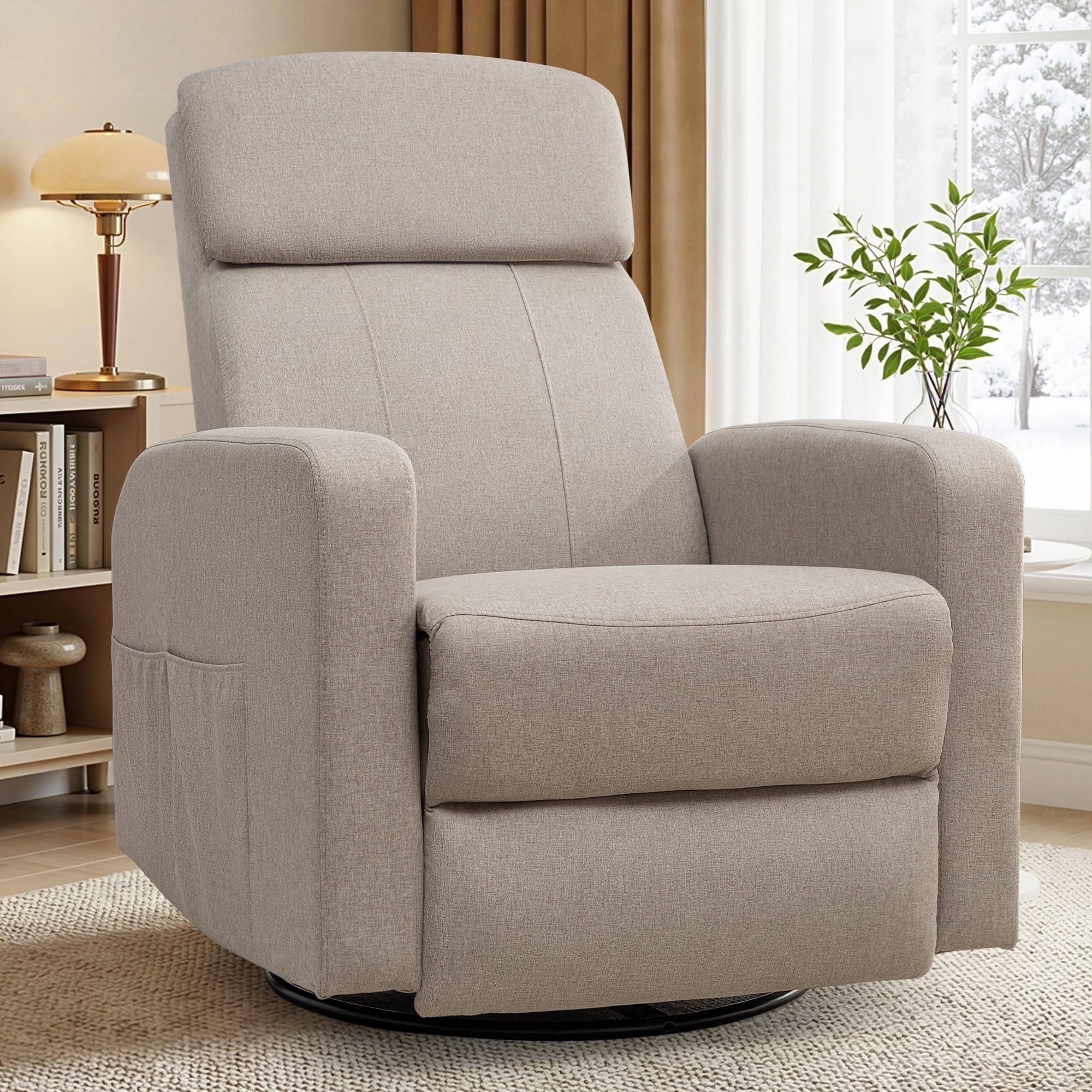 Power Swivel Recliner Chairs for Adults, Electric Glider Rocking Chair Nursery, Glider Recliner Nursery Chair with Classified Side Pocket, Nursery Rocking Chairs with USB and Type-C Ports