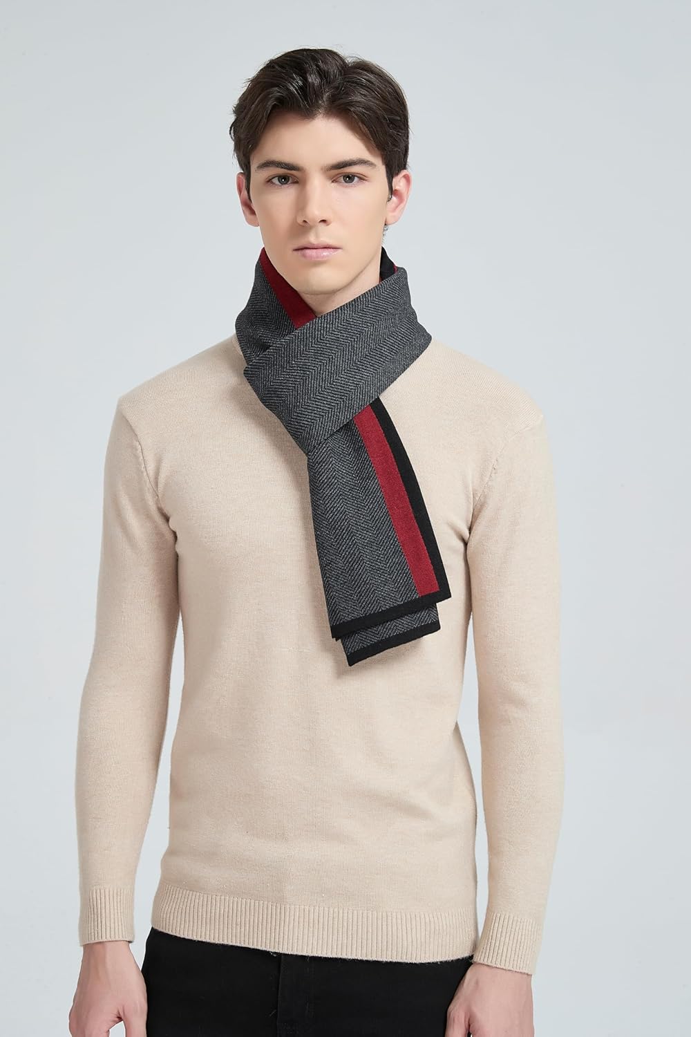 Mens Winter Scarf Fashion Formal Soft Scarves Classic Plaid Solid Colors Cashmere Scarf for Men - Image 5