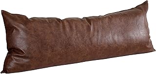 PANOD Luxury Full Body Pillow Covers 21 x 54,Decorative Premium Faux Leather Long Pillow Covers for Farmhouse Sofa Couch Bed Livingroom,Vegan Dark Brown