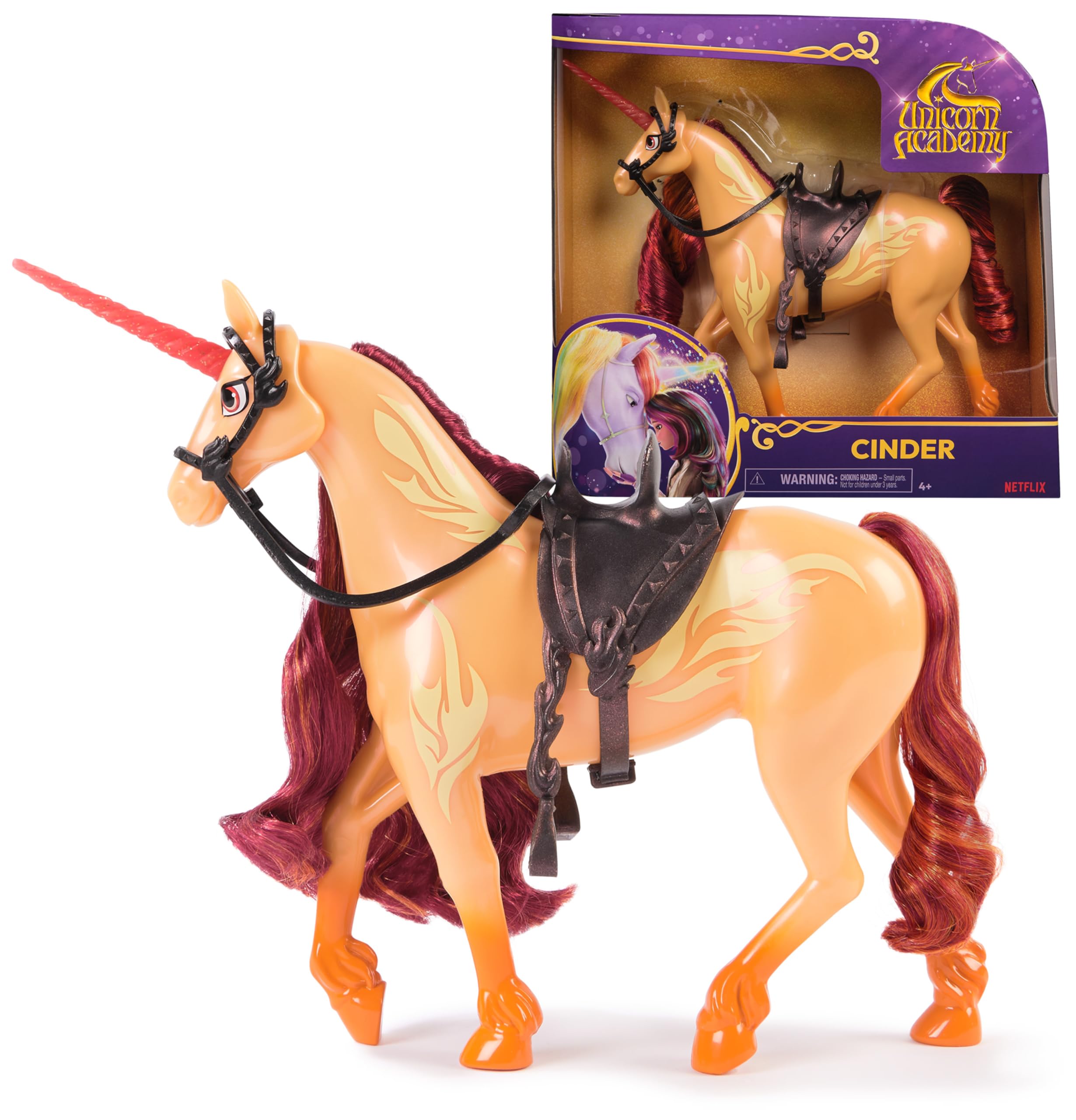 Unicorn Academy, Unicorno Cinder, 2 accessori da Equitazione,. Alto 27,9 cm, Compatibile con la bambola di Valentina, Bambole e Unicorni Giocattolo per Bambine dai 4 anni in su