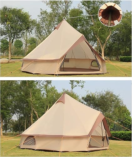 Miniatura 5 de Tienda de campaña de lona impermeable para exteriores, tienda de campaña familiar grande con puerta de malla y ventanas, tienda de campaña para