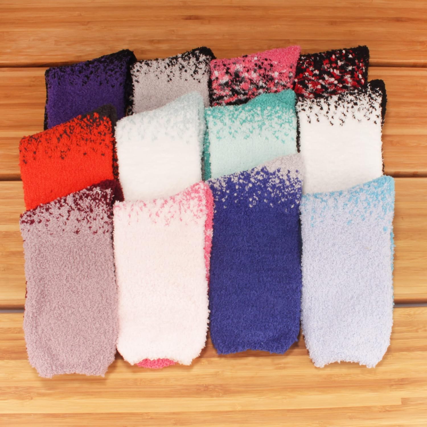 BambooMN Colorful Fuzzy Socks - Assorted Super Soft Warm Microfiber Comfy Home Socks - Value Pack