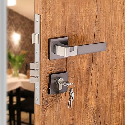 HARMONUS Zinc Alloy Mortise Door Lock Handle/Rose Mortice Handle with Lock Body and 70mm Cylinder Computeries- 3 Keys (Black Satin /HI-5151)