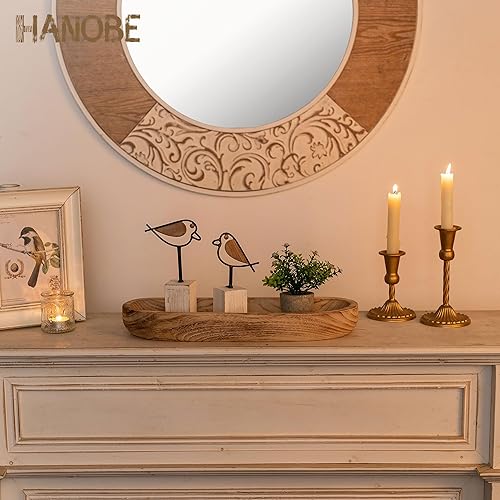Miniatura 8 de Hanobe Cuenco decorativo de madera para masa cuencos grandes de madera quemada rústica, bandeja de centro de mesa larga para cocina, sala de estar,