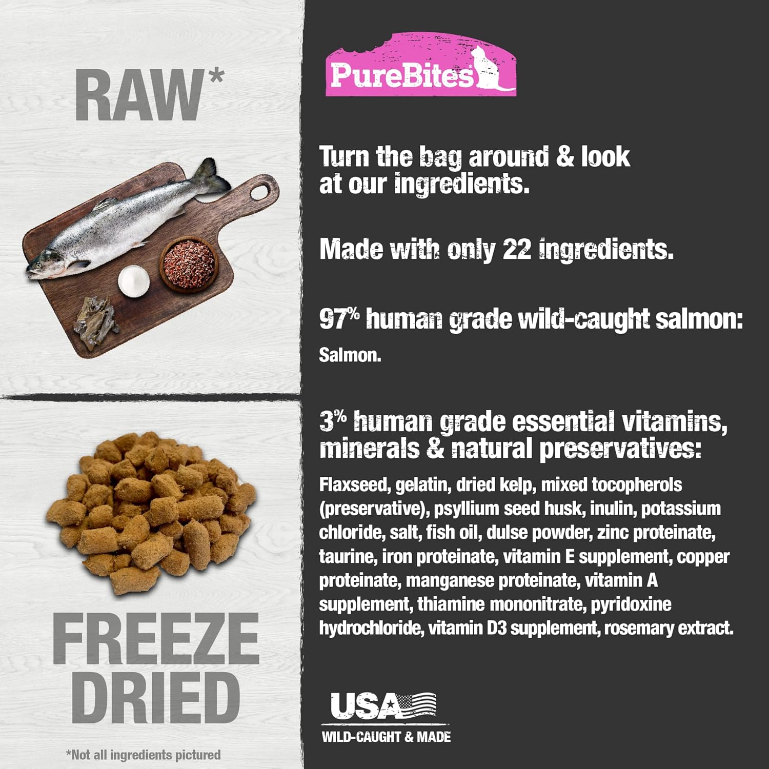 PureBites Salmon Freeze Dried Cat Food, 22 Ingredients, Made in USA, 8oz