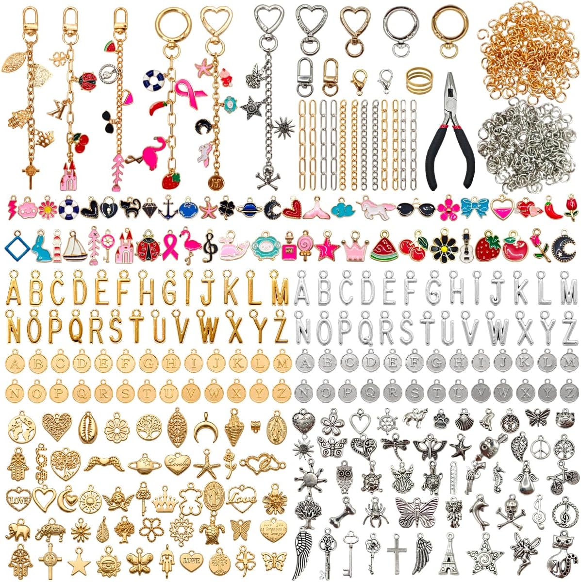 Yigney 620Pcs Keychain Making kit,DIY Charm Bracelet Kit with Bag Charm