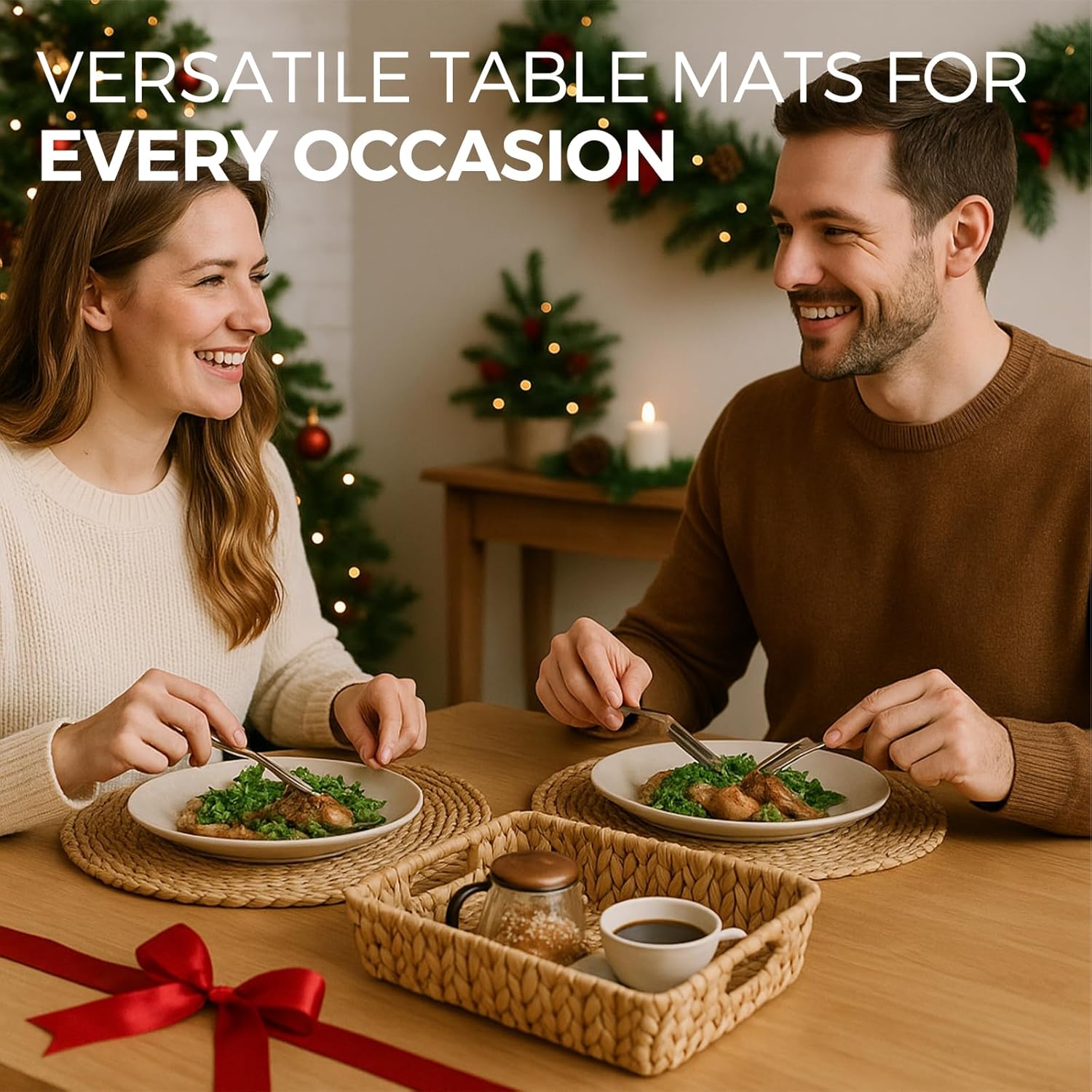 Round Woven Placemats Plate Chargers Set of 10, 13 inch Rattan Chargers for Christmas Table Decorations .Rattan Charger Dinner Plates Easy to Clean, Non-Slip, Stylish Table Mats for Indoor Use