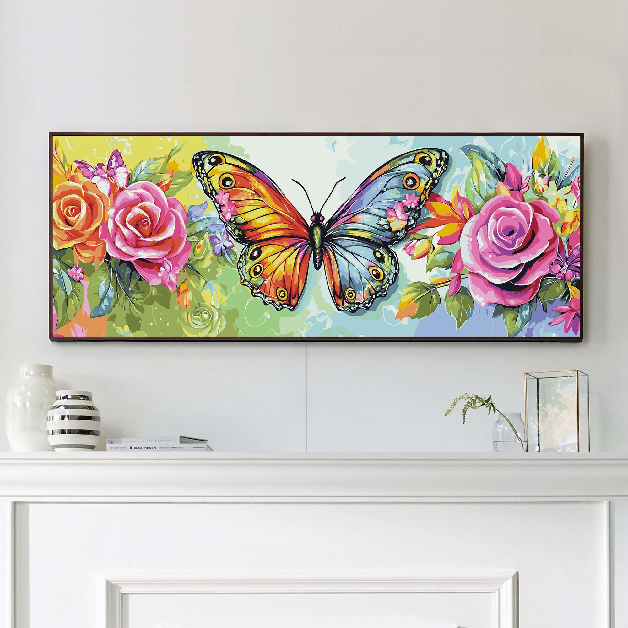 VAIIEYO Paint by Numbers Kit for Adults Butterfly, Rose Paint by Numbers Kits, Large Size Painting Kit Canvas Drawing Paintwork for Beginner Arts Craft for Home Wall Decor 12x31inch, Without Frame