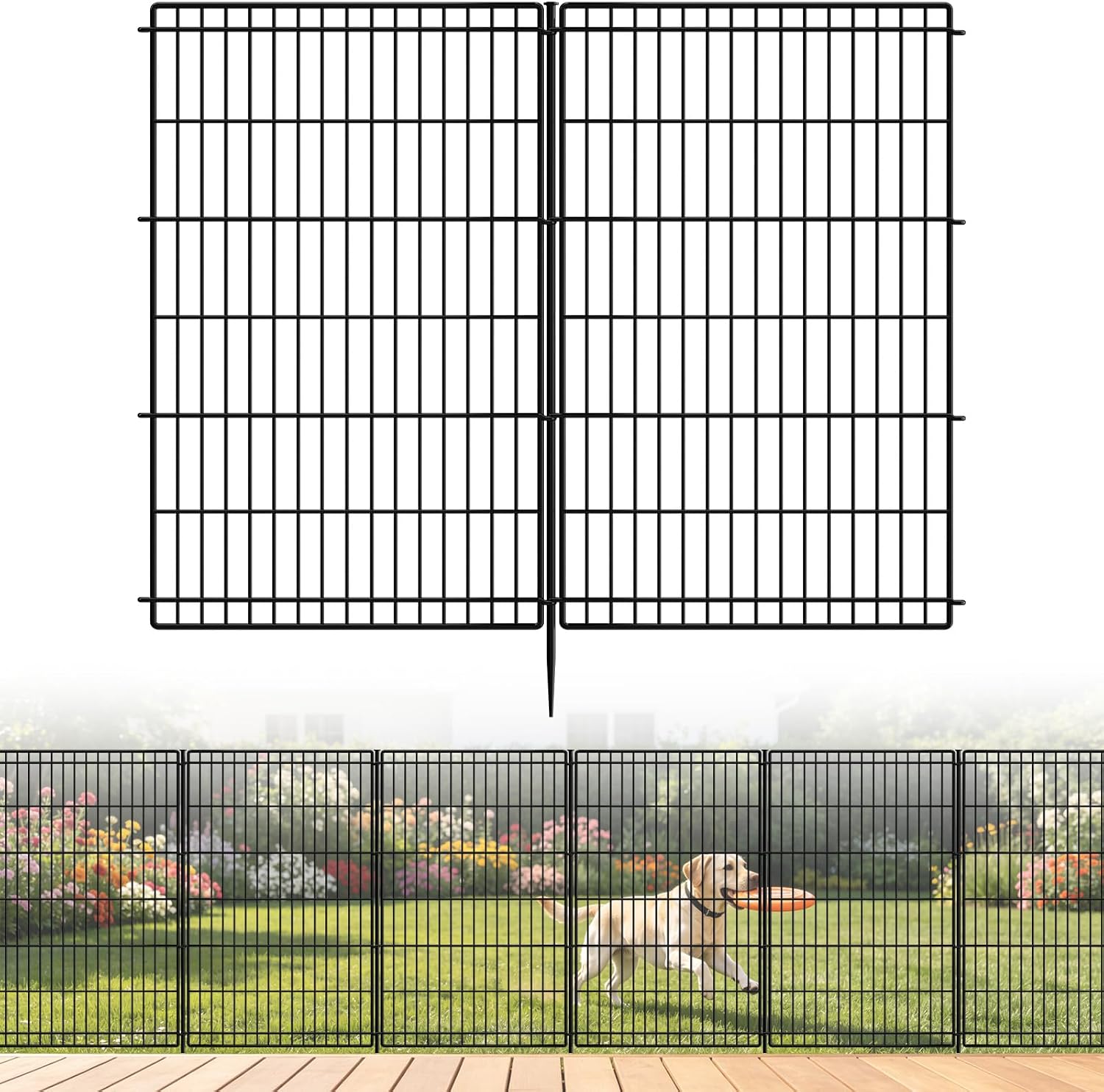 INJOPEXI Garden Fence Outdoor 6 Panels 13ft (L)×36in (H) Decorative Garden Fences with 6 Panels Rustproof Wire No Dig Metal Animal Barrier Dog Rabbit Fencing for Yard Lawn Patio - Without Fence Gate