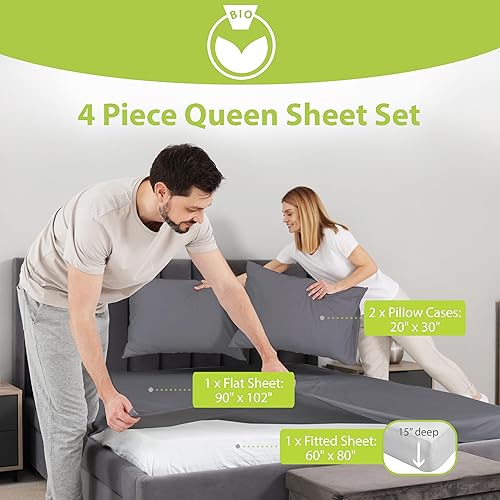 Miniatura 3 de BAMPURE Mezcla de viscosa de sábanas de bambú tamaño Queen, 4 piezas para cama de tamaño Queen, sábanas y fundas de almohada, juego de sábanas de