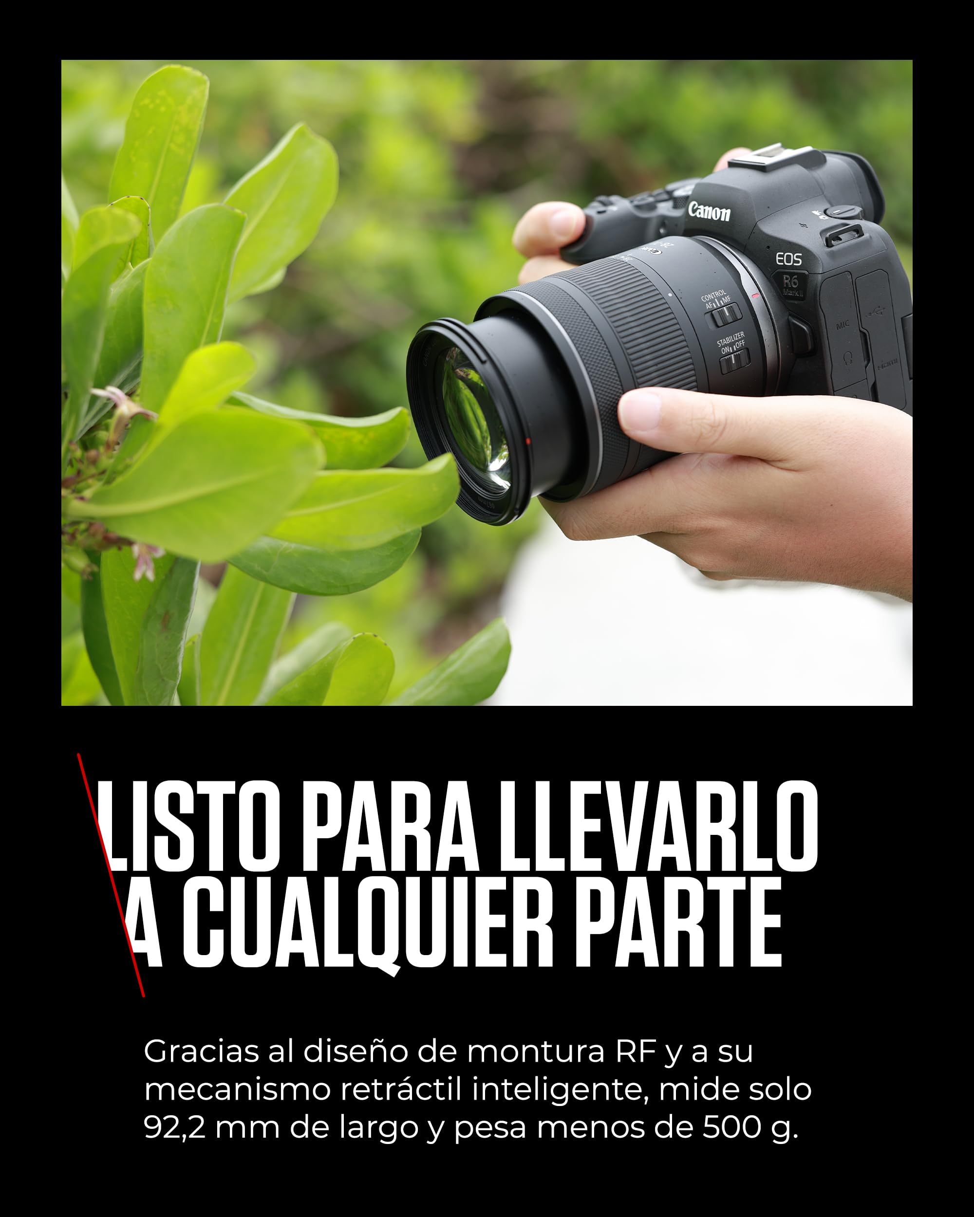 Canon Objetivo zoom estándar RF 28-70mm F2.8 IS STM para cámaras del sistema EOS R con estabilizador de imagen de 5,5 pasos sellado contra las inclemencias meteorológicas y un diseño compacto y ligero