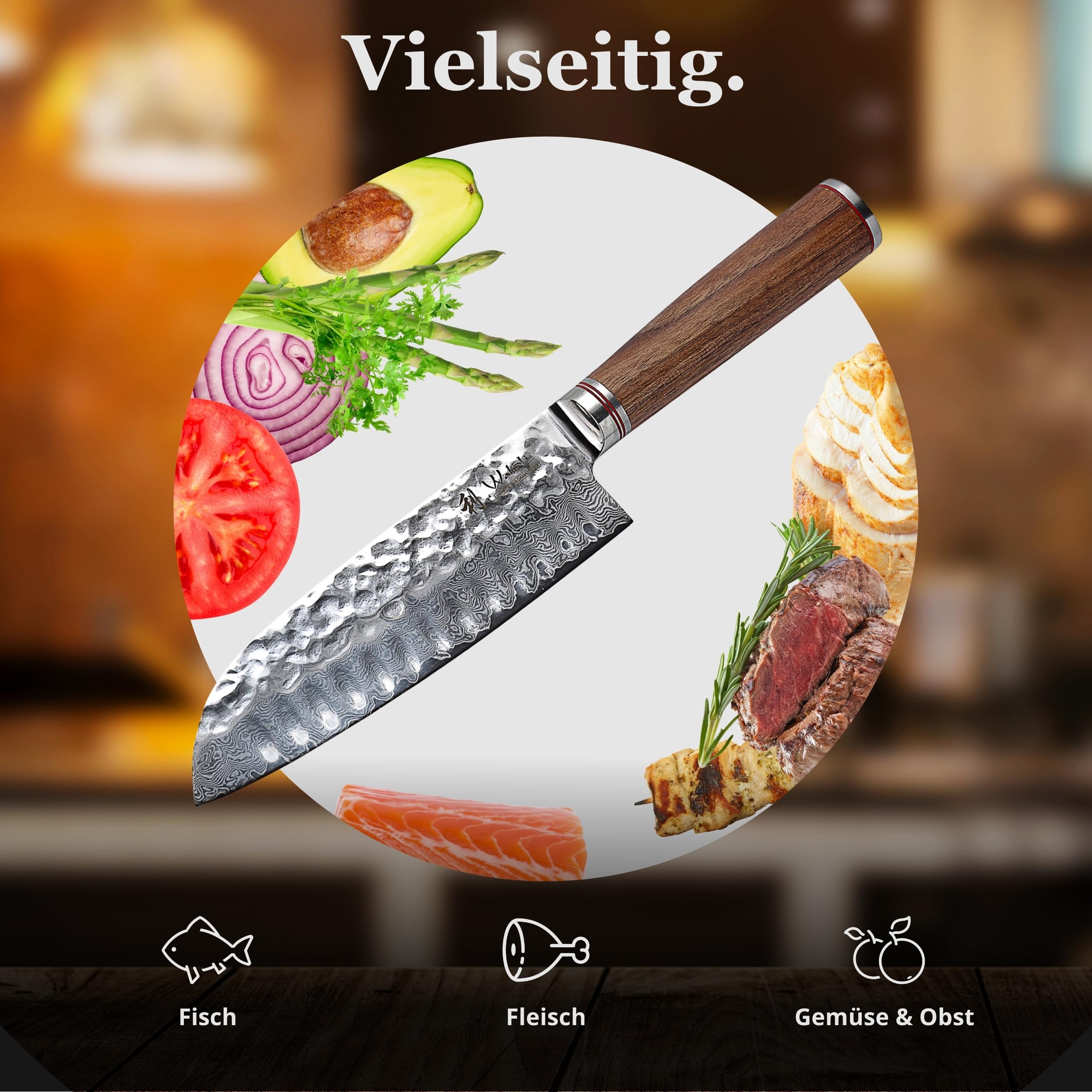 Wakoli Nussbaum Damast Fleischmesser – 27,5 Cm Klinge Aus 67-lagigem Damaststahl, Mit Geschenkbox